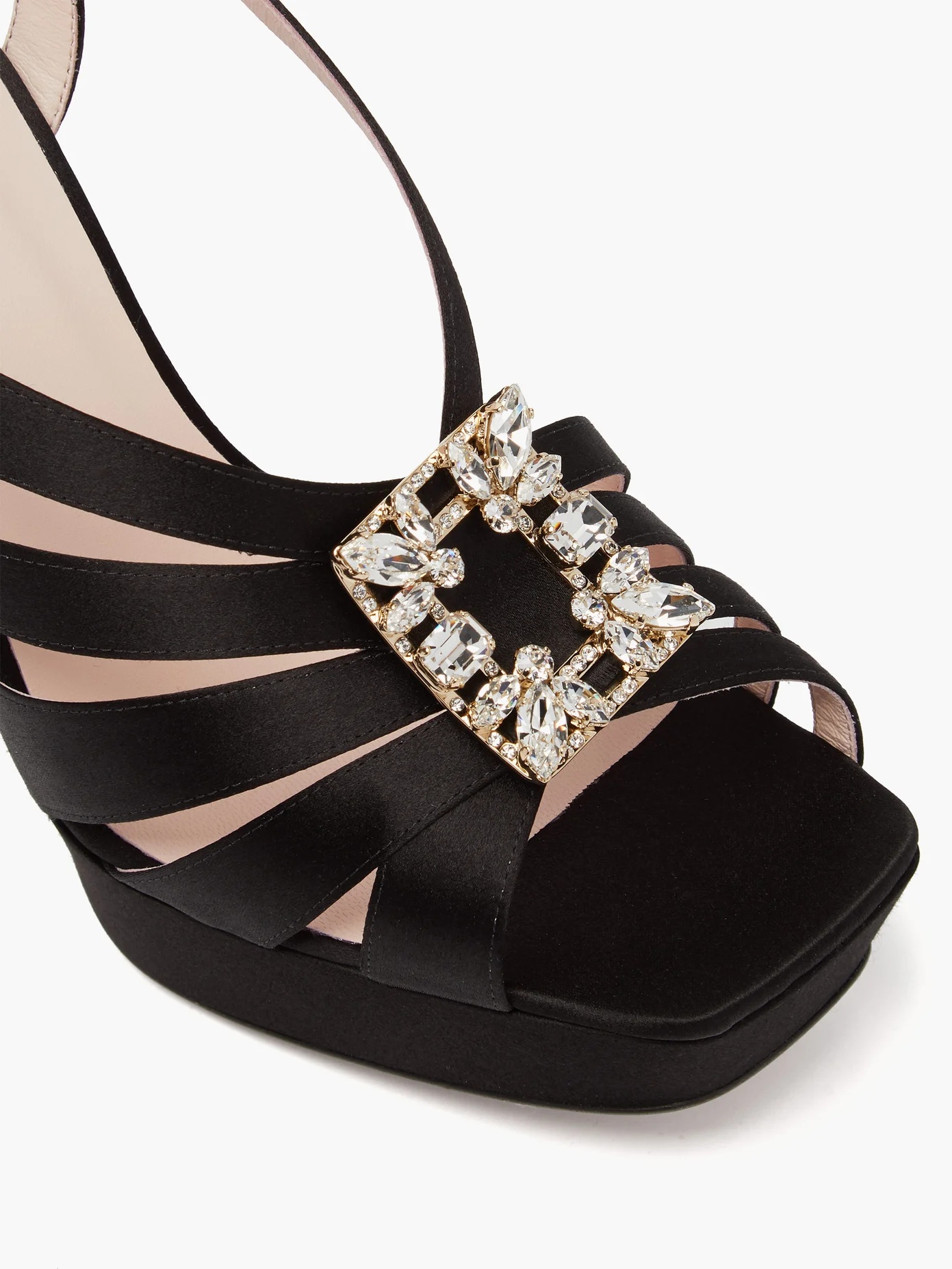 Crystal-buckle satin platform sandals - 6