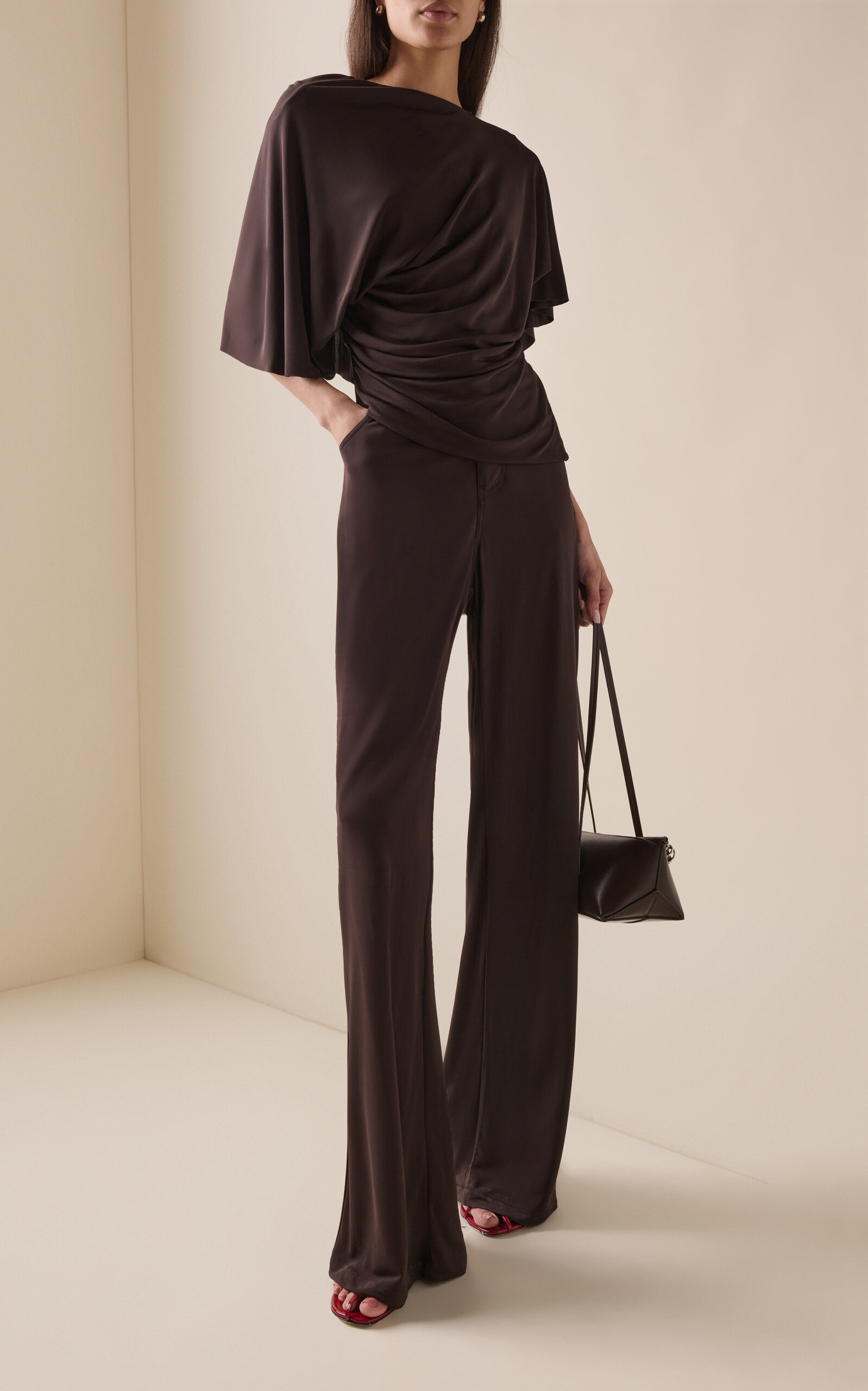 Fluted Backless Jersey Top brown - 3