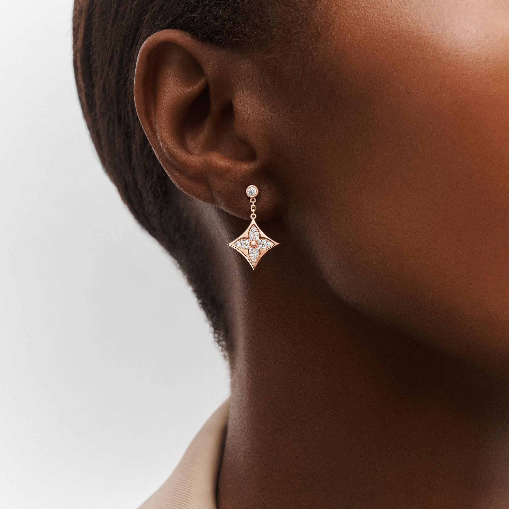 Color Blossom BB Star Ear Studs, Pink Gold And Diamonds - 2