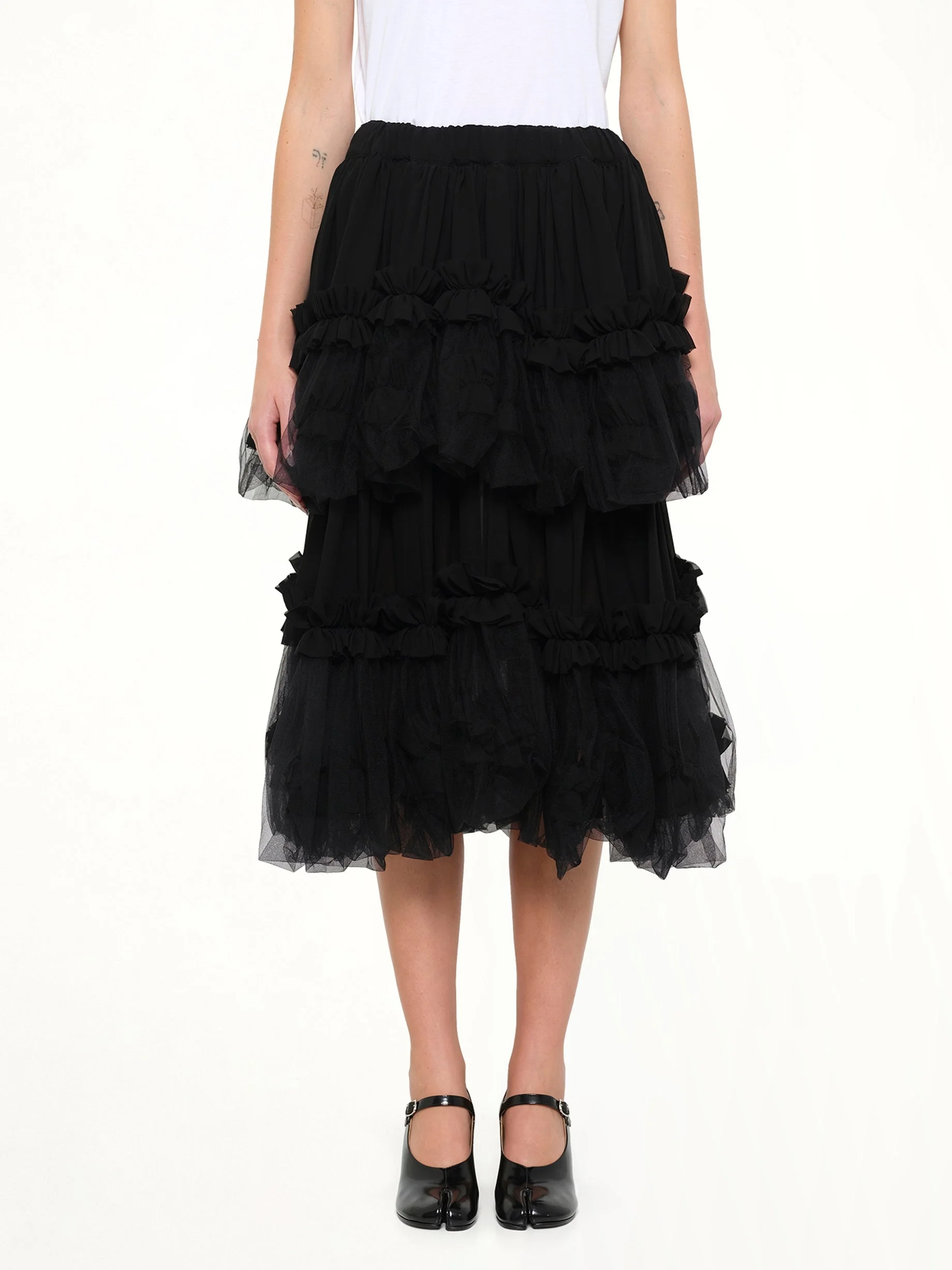 Organza Gathered Skirt in Black - 1