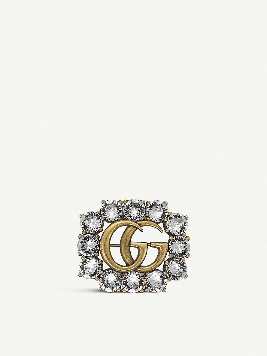 Double G gold and crystals brooch - 1