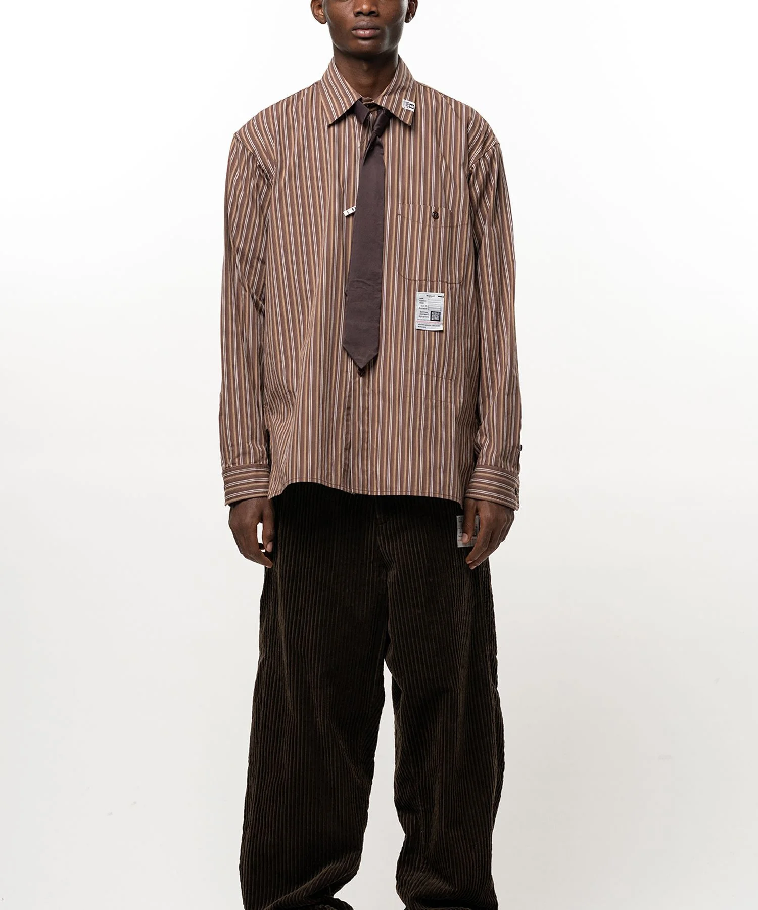 Attached Tie Long Sleeve Shirt - 1