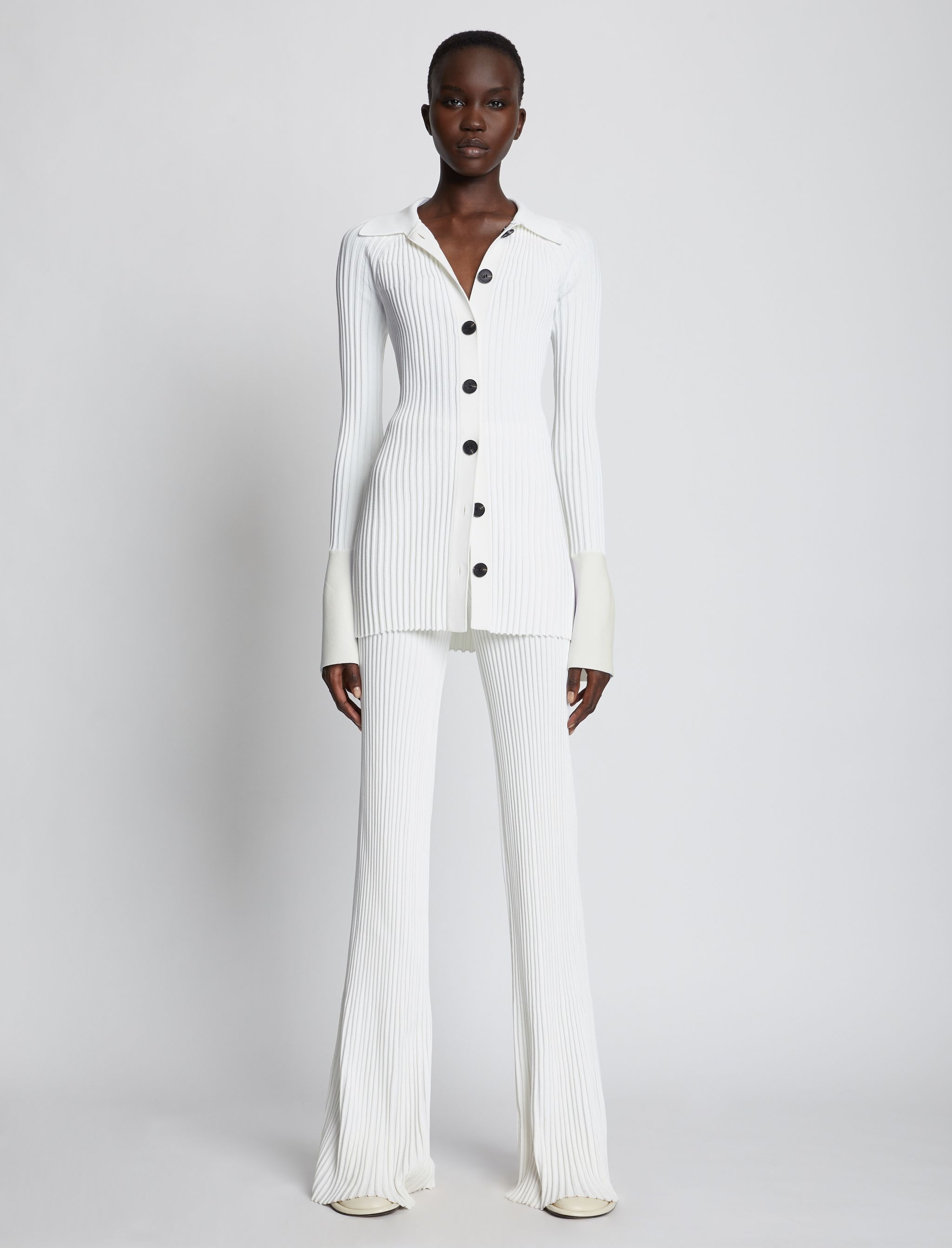 Rib Knit Collared Cardigan - 3