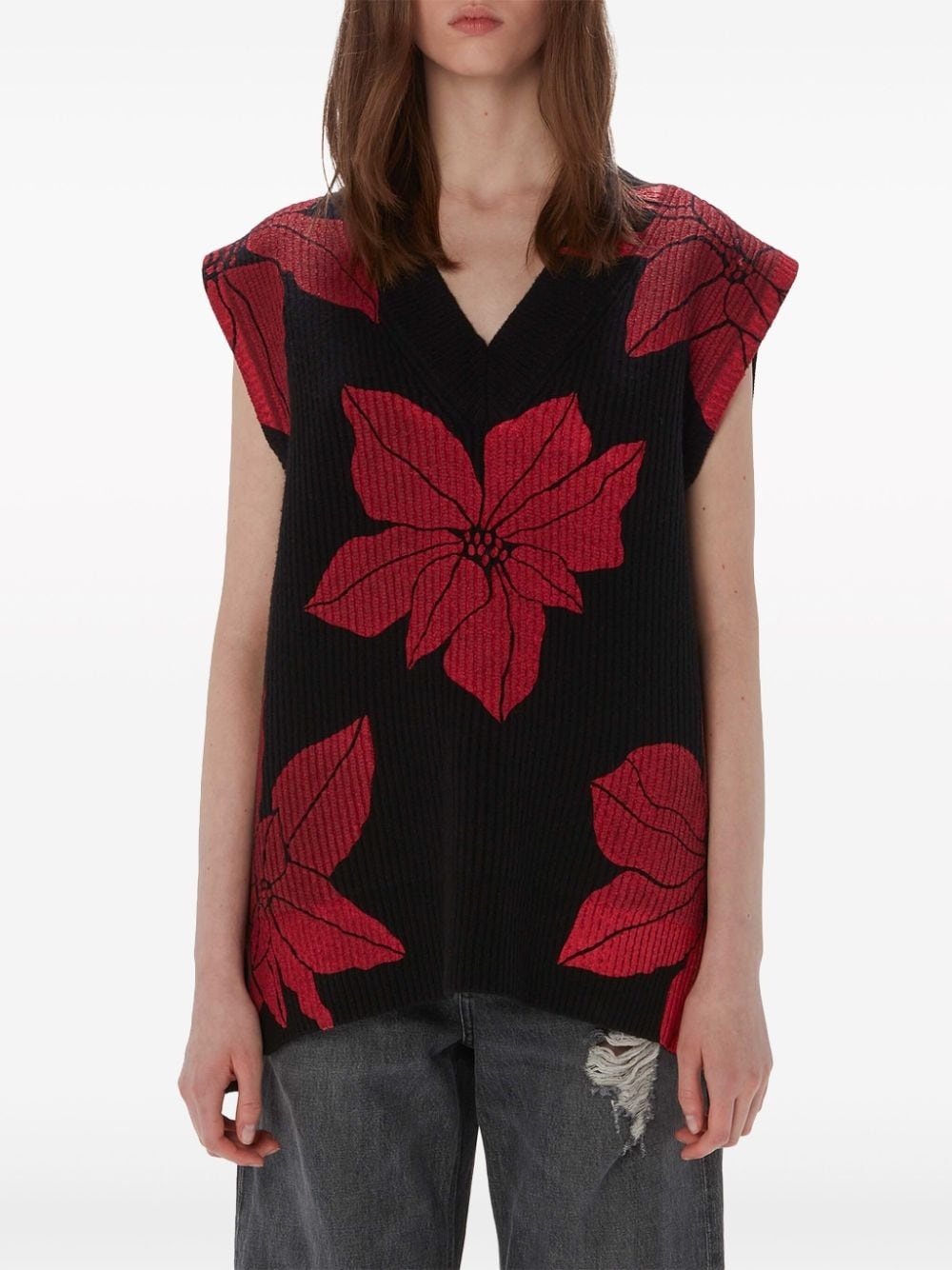 floral-motif intarsia-knit vest - 3