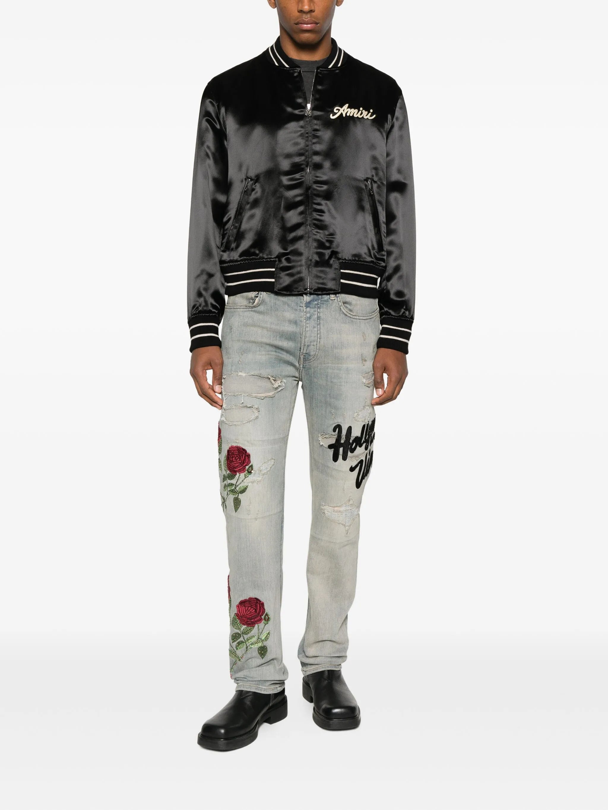 Amiri Rose-embroidered Distressed Jeans - 3