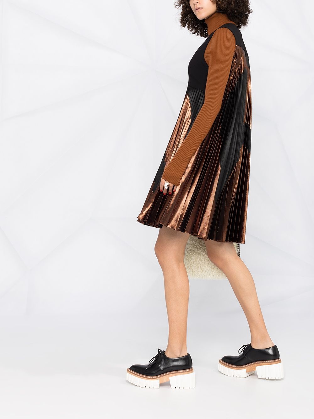 metallic-panel pleated dress - 6