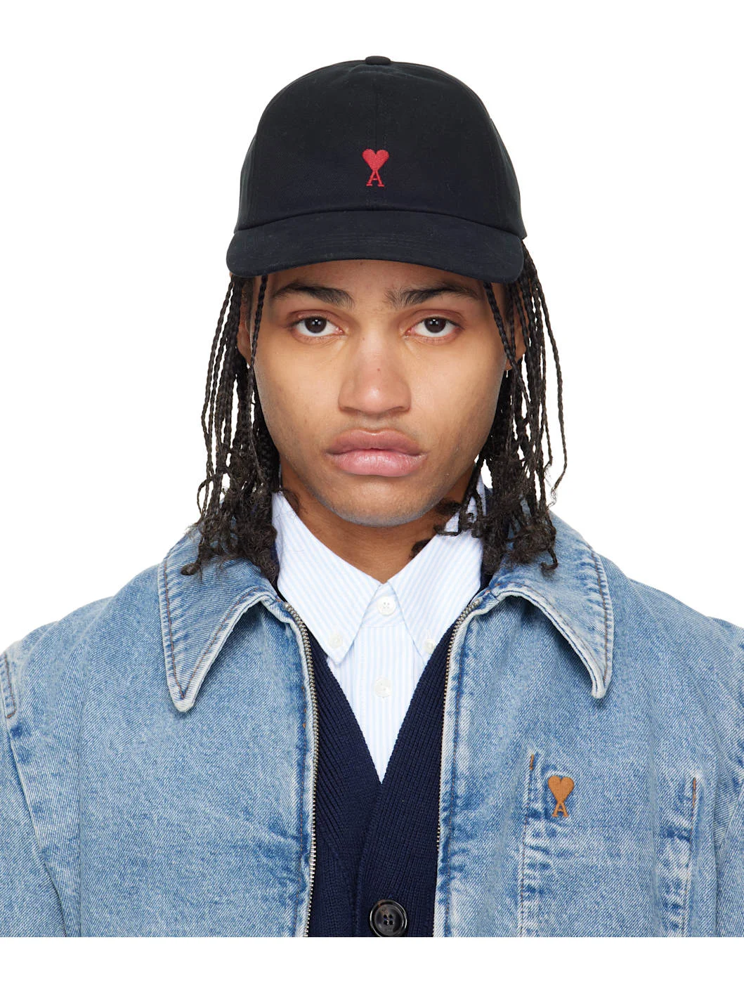 Black Cotton Ami de Coeur Embroidery Cap - 1