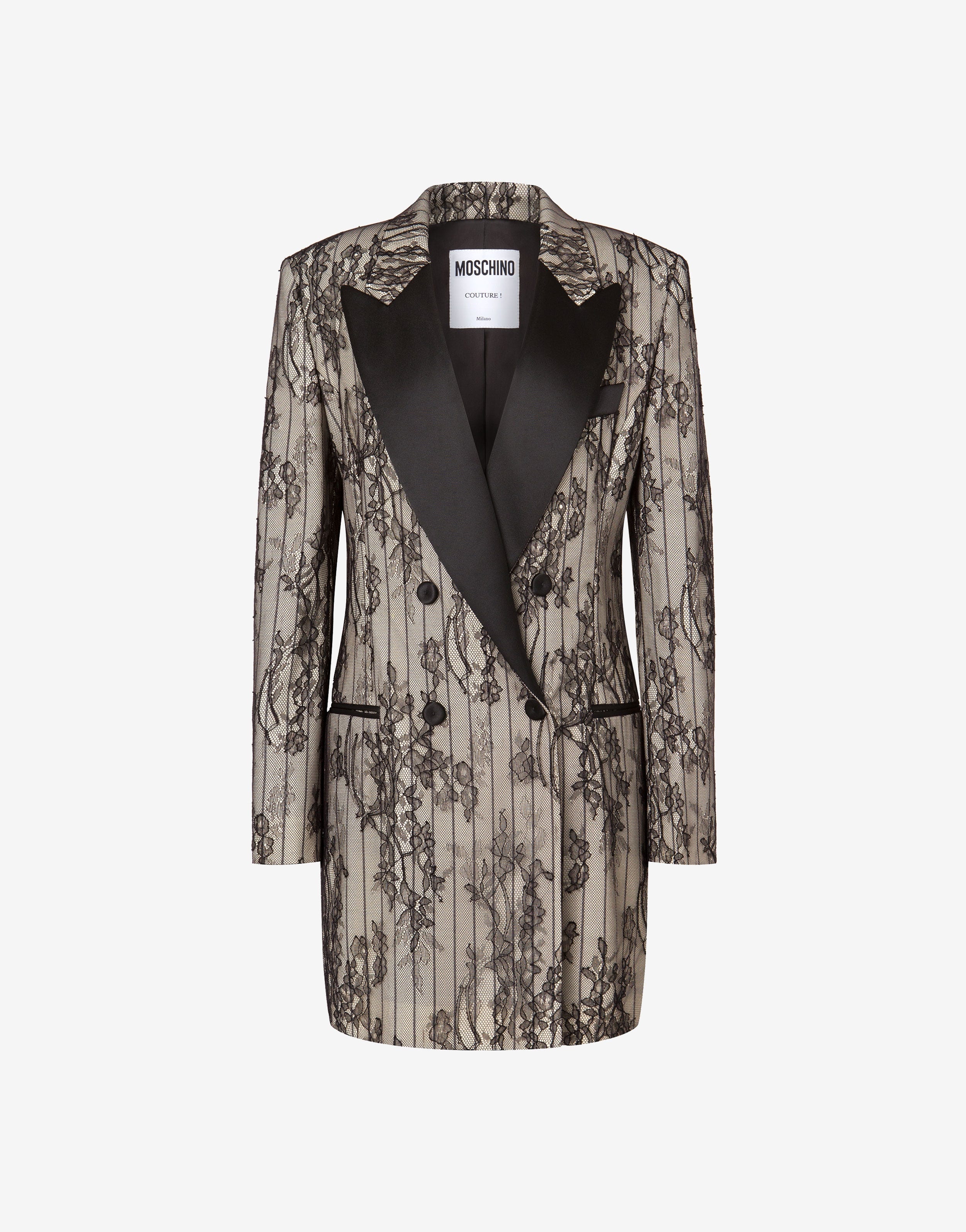 LACE STRIPED ROBE MANTEAU DRESS - 1
