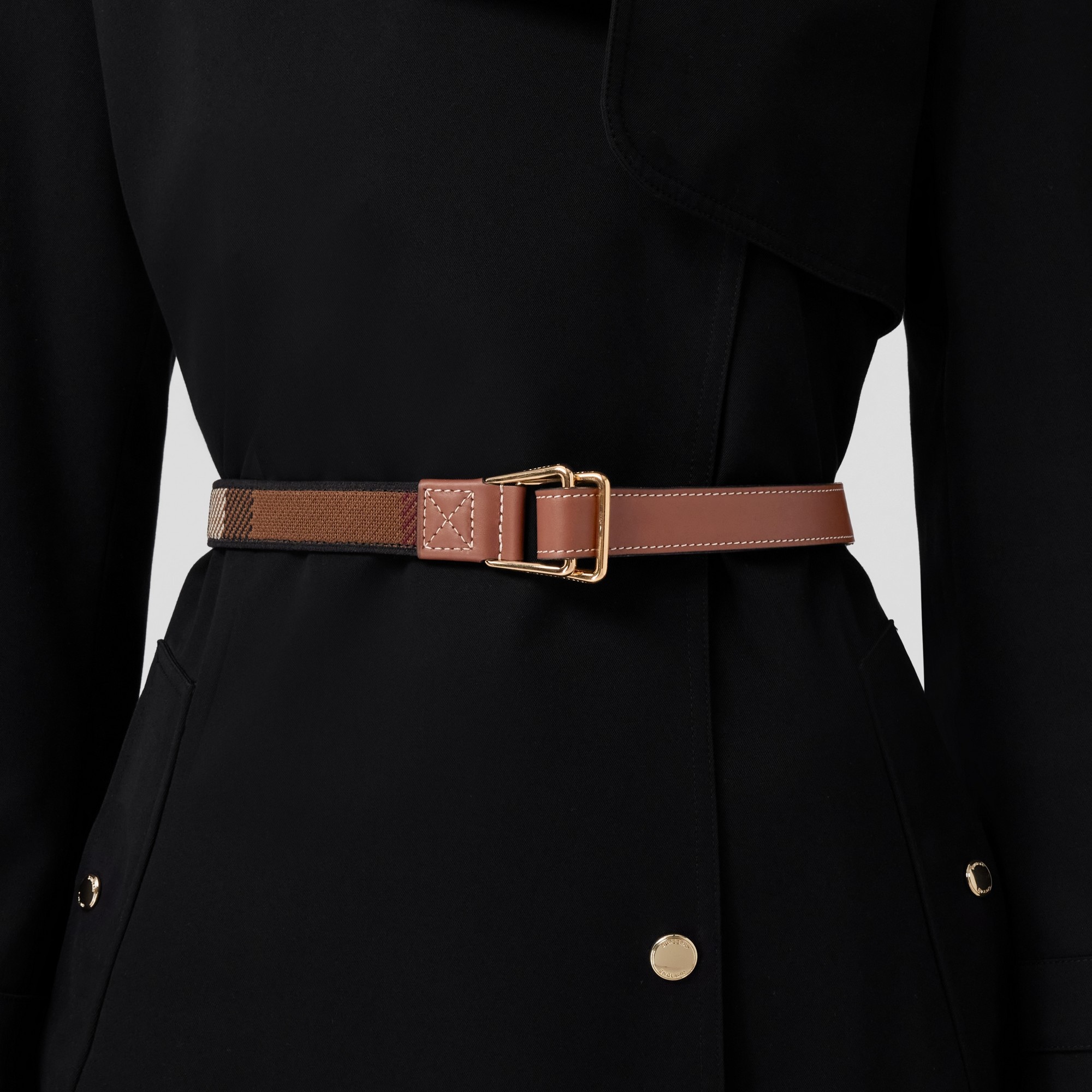 Exaggerated Check and Leather Belt - 7