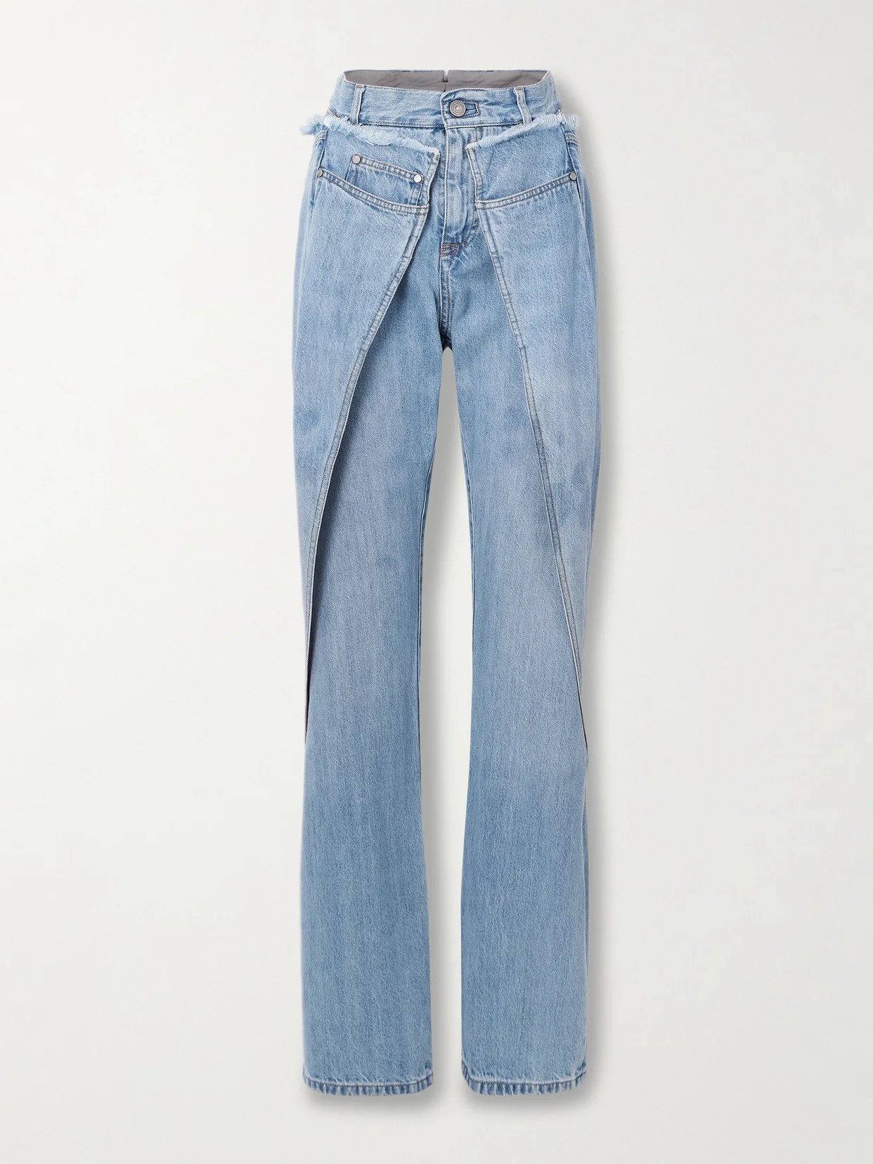 Wrap-effect Frayed Mid-rise Straight-leg Jeans - 1