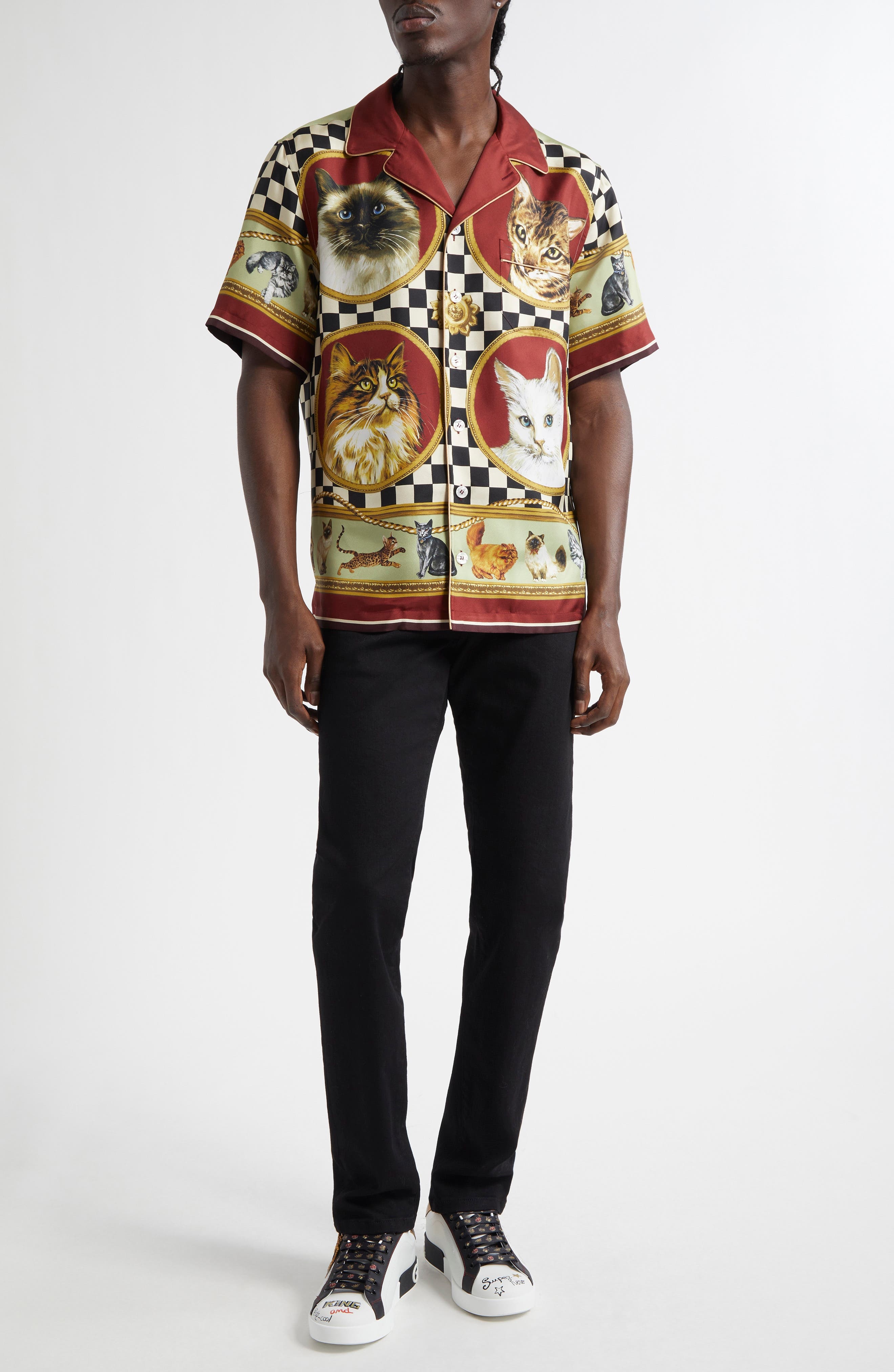 Dolce&Gabbana Cat Print Silk Camp Shirt in Gatti at Nordstrom - 2
