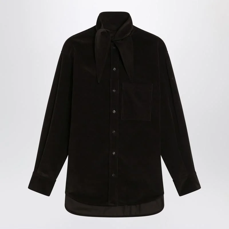 Salvatore Ferragamo Brown Shirt In Ribbed Velvet - 1