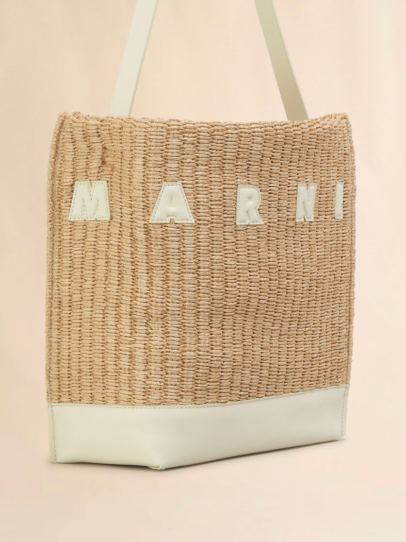 SMALL NATURAL WOVEN FABRIC MUSEO HOBO BAG WITH LEATHER PATCHES - 5