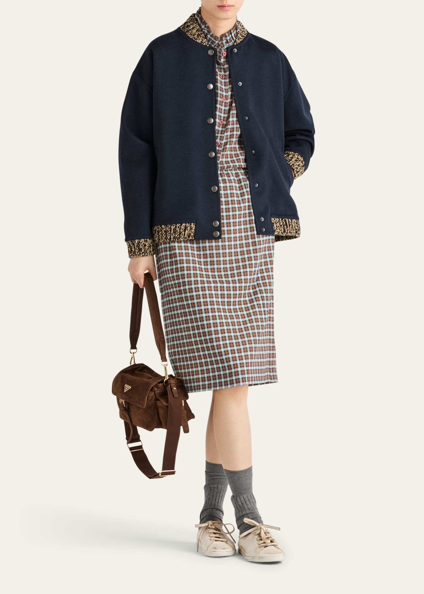 Checked Stretch Georgette Midi Skirt - 2