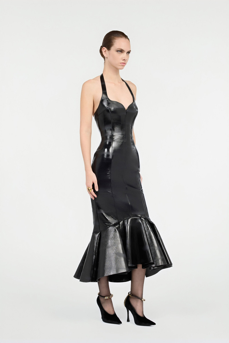 Black Genuine Leather Midi Dress 3