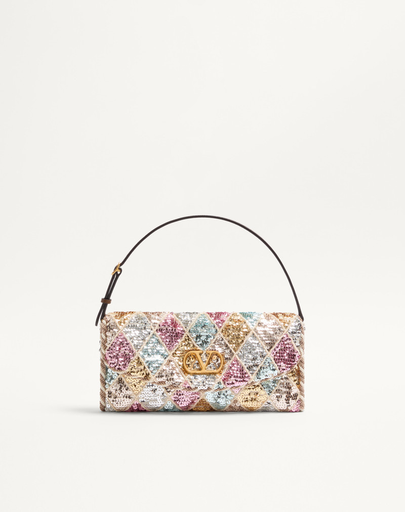 VALENTINO GARAVANI VAIN SOFT SMALL SHOULDER BAG WITH RHOMBELLE EMBROIDERY. 1