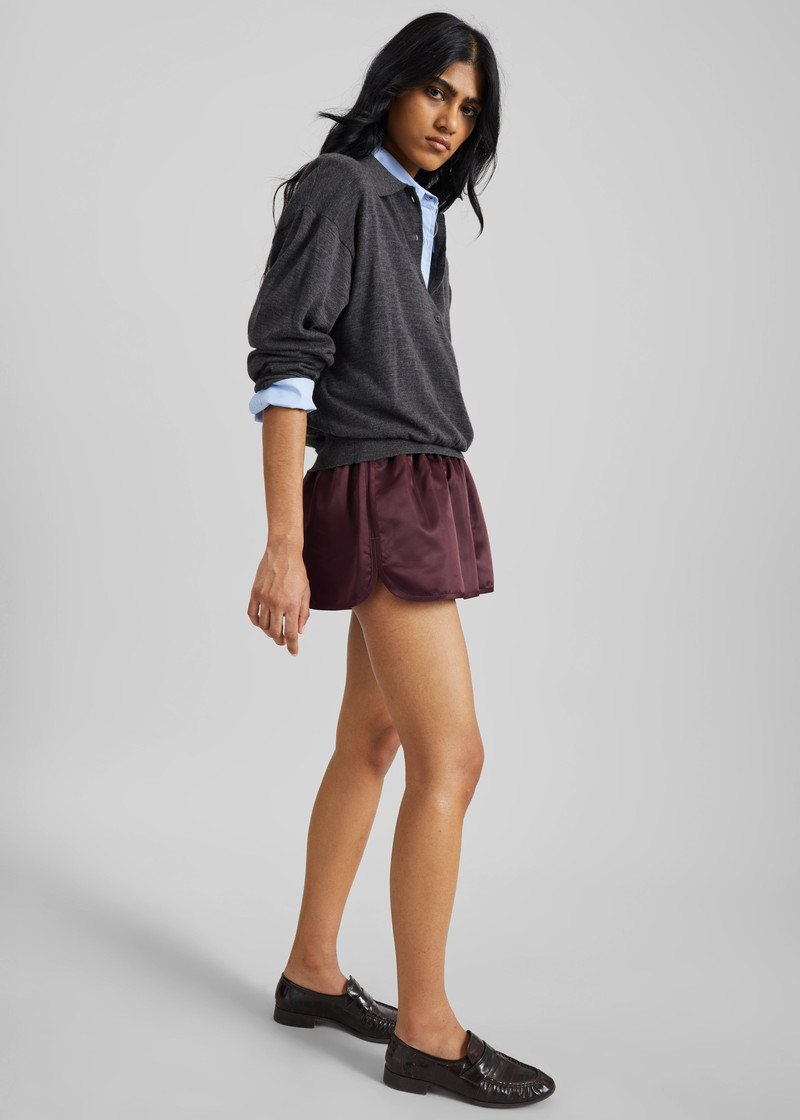 Zafra Satin Mini Shorts - Dark Plum 7
