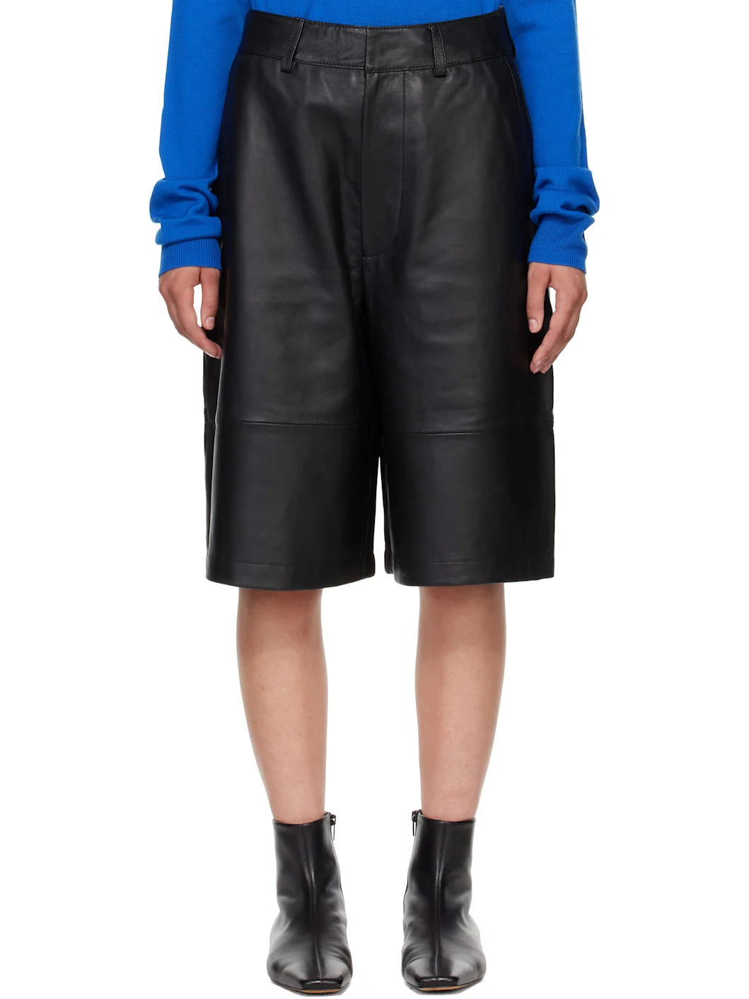 Black Olivia Leather Bermuda Shorts - 1