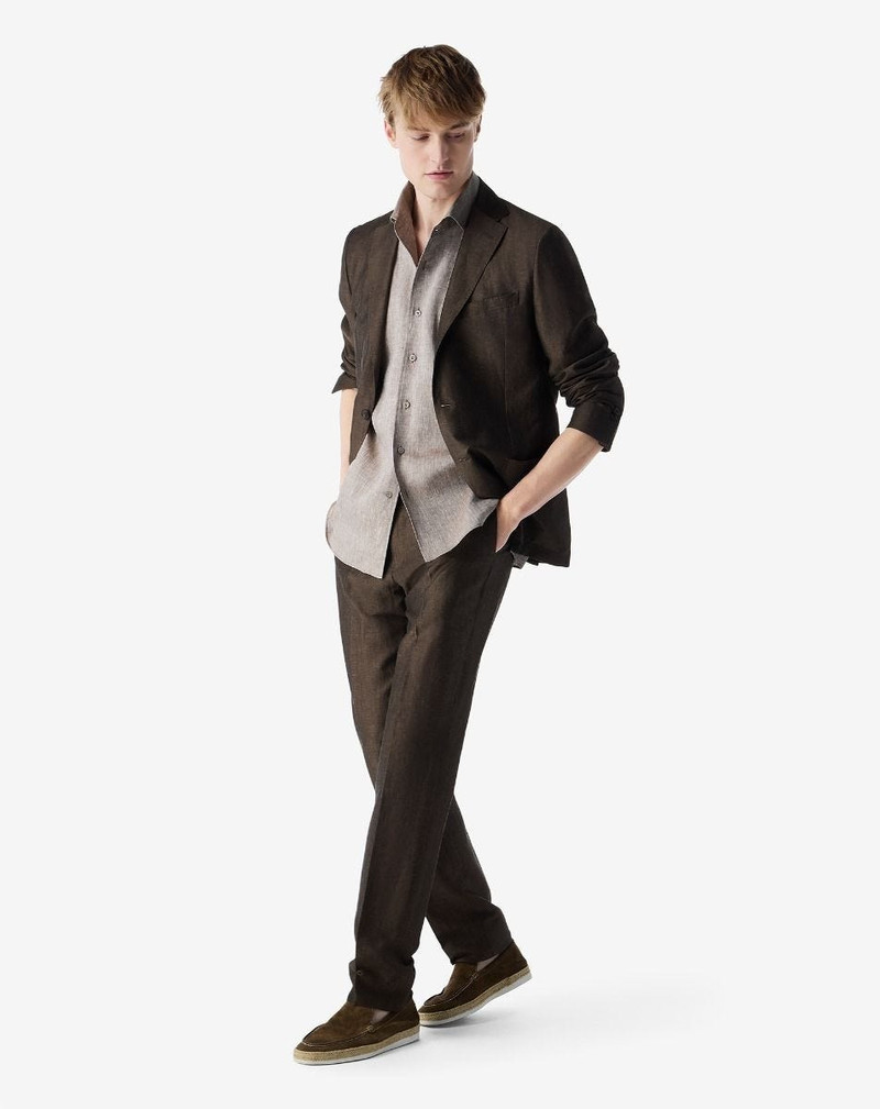 CORNELIANI Brown wool and chambray linen suit outlook