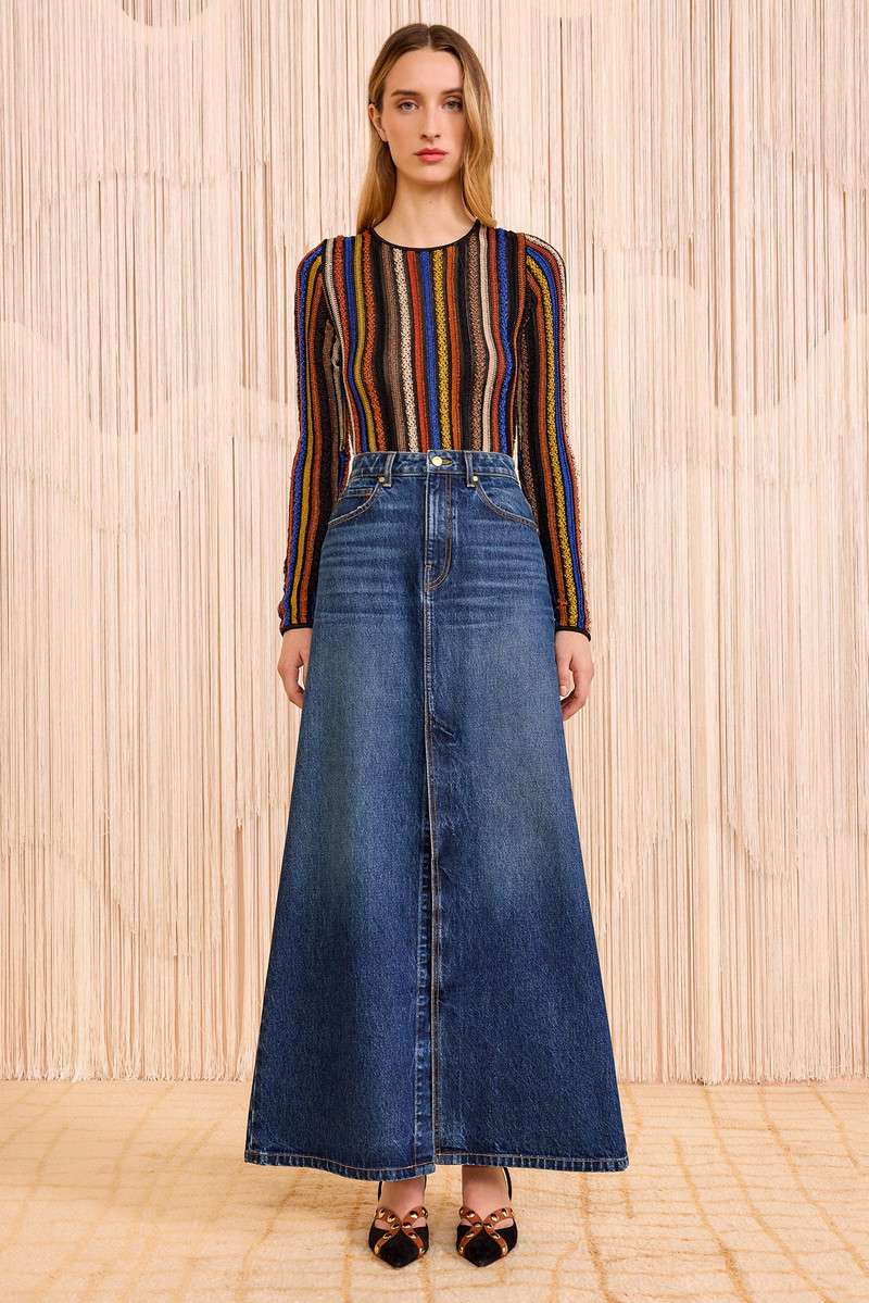 ULLA JOHNSON The Anais Denim Mid Rise Maxi Skirt outlook