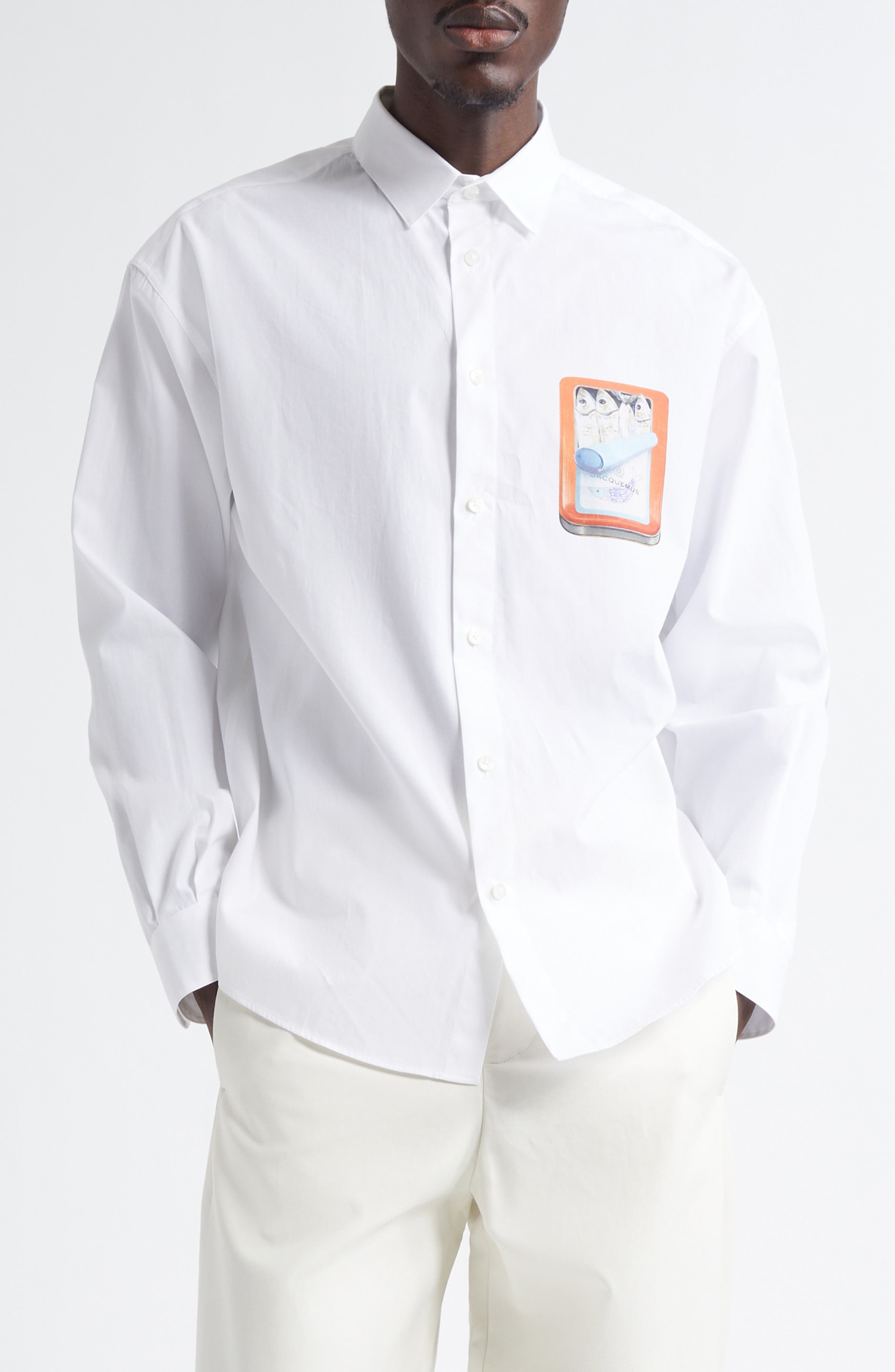 Jacquemus La Chemise Simon Sardine Graphic Button-Up Shirt in Boite Sardines Orange at Nordstrom - 1