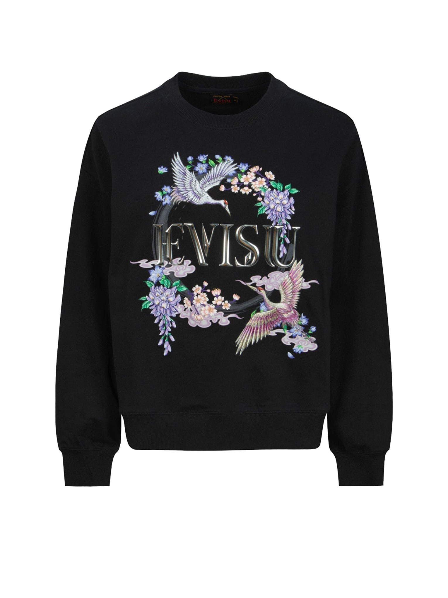 CRANES AND FLORAL EMBROIDERY WITH LOGO PRINT OVERSIZED SWEATSHIRT - 12