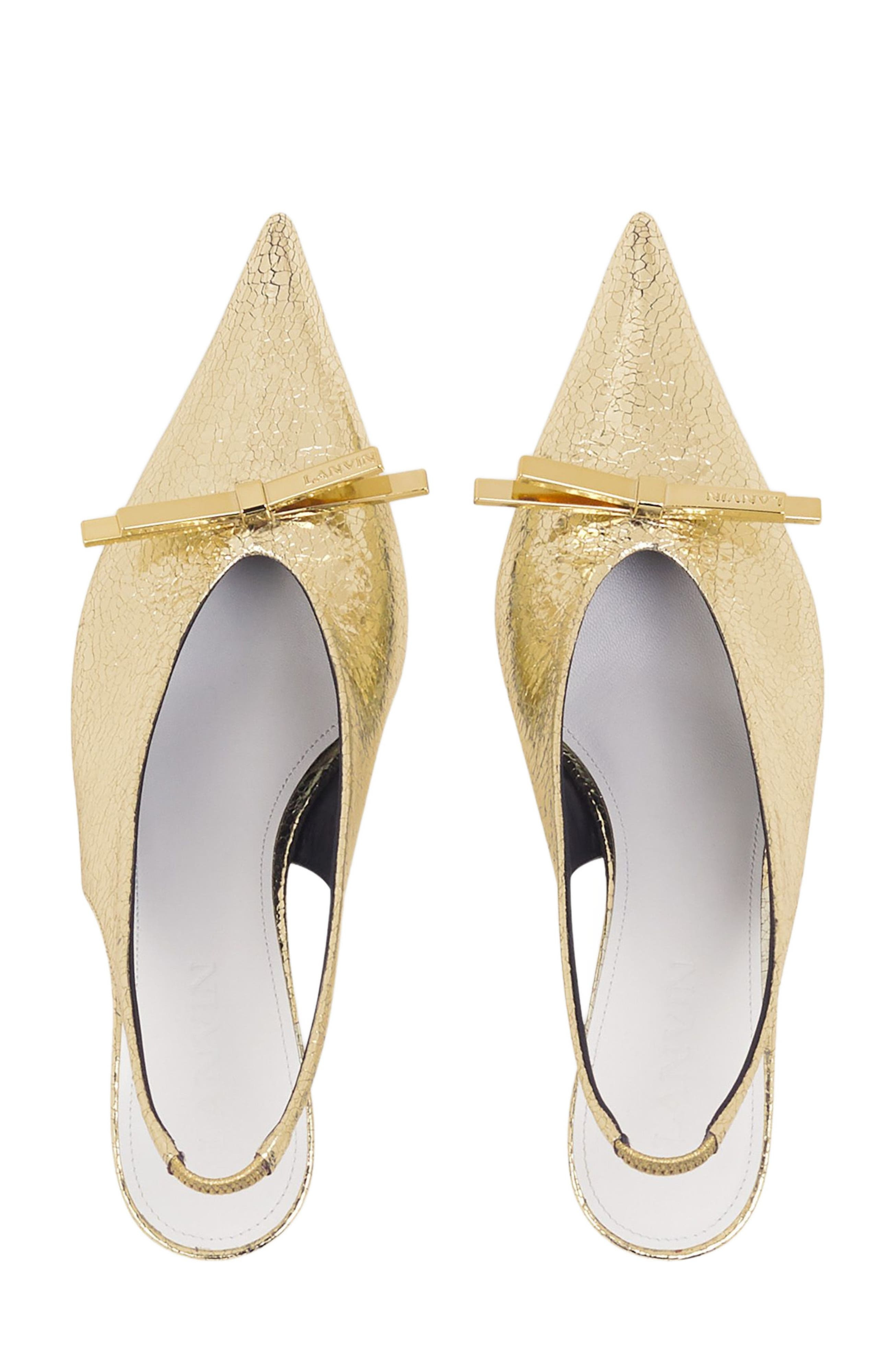 Lanvin BOW SLINGBACK PUMPS IN CRACKLED METALLIC LEATHER in Gold at Nordstrom - 3
