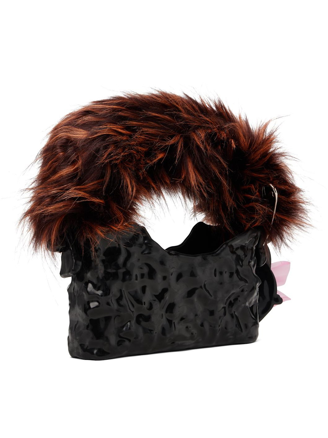 Black Furry Baguette Ceramic Bag - 3