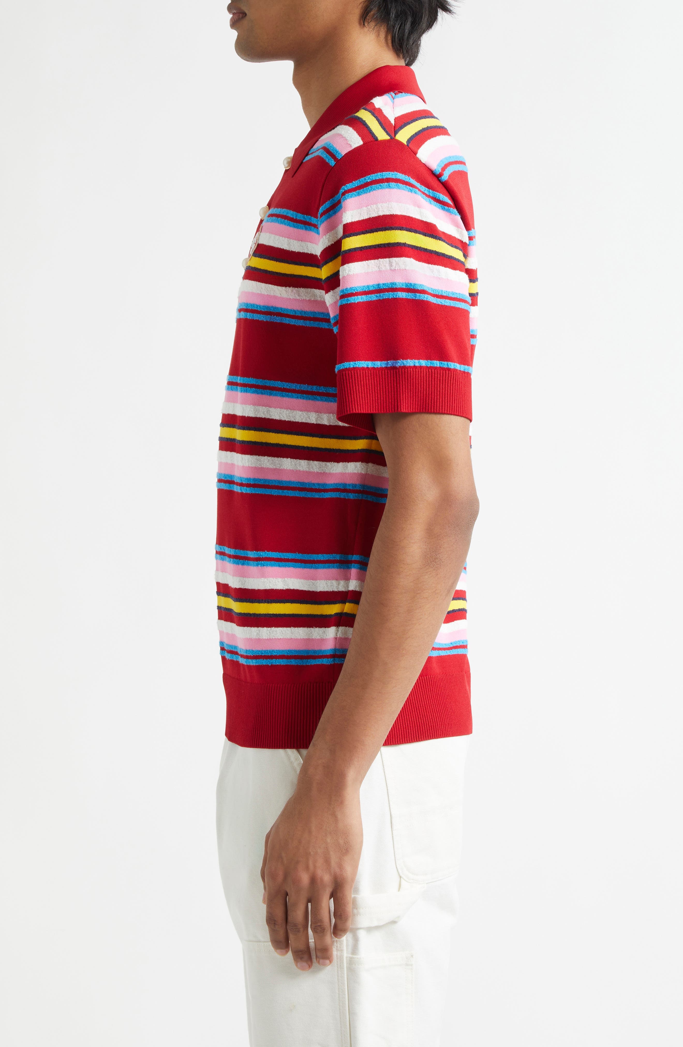 Casablanca Oversize Stripe Polo in Multi Dark Red at Nordstrom - 3