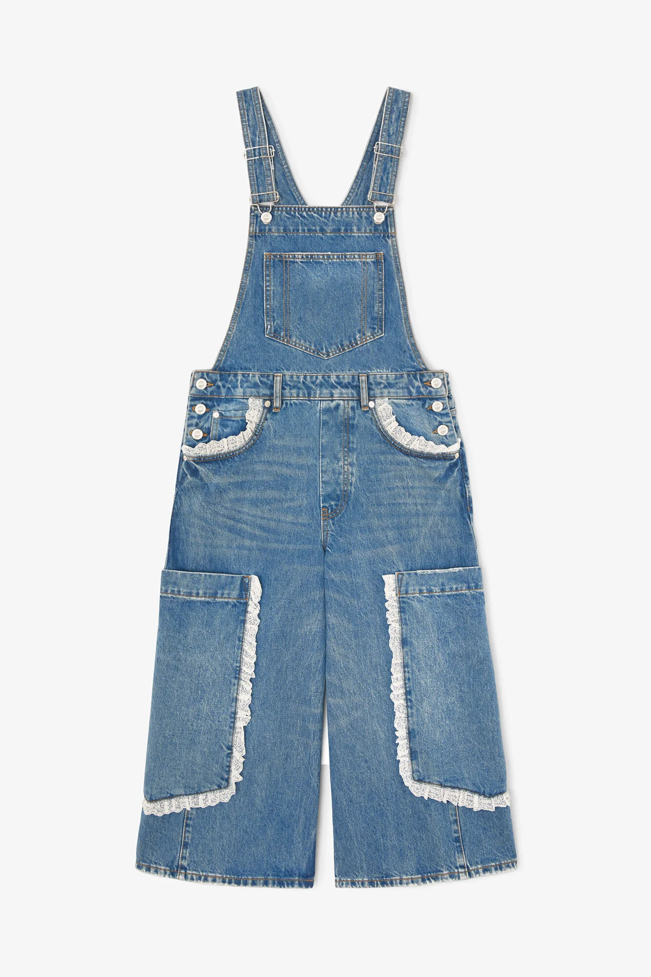 OVERALLS CROPPED LACE IN RIGID DENIM - 1