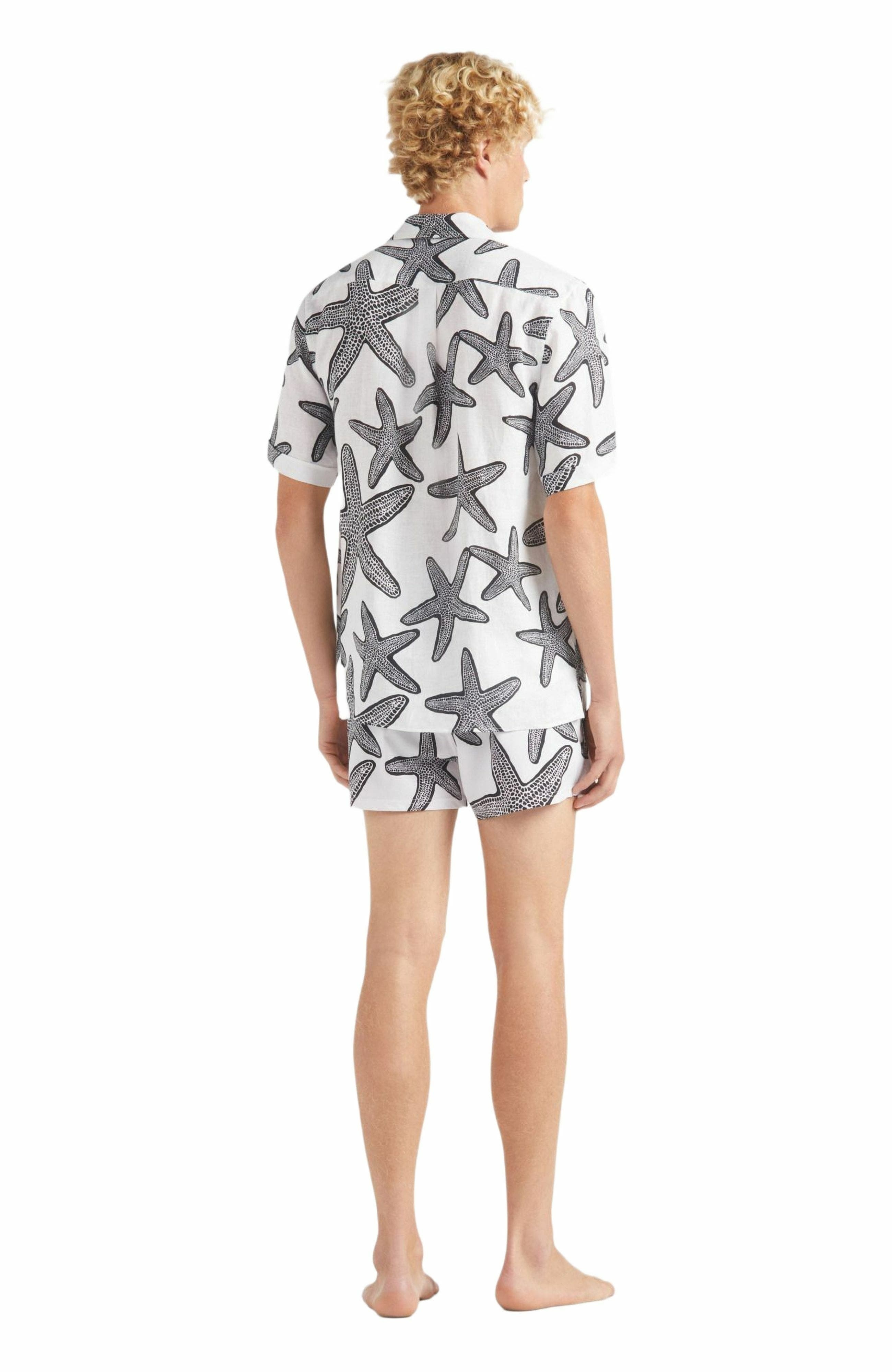 Vilebrequin Men's Starlettes Linen Bowling Shirt in Blanc at Nordstrom - 4