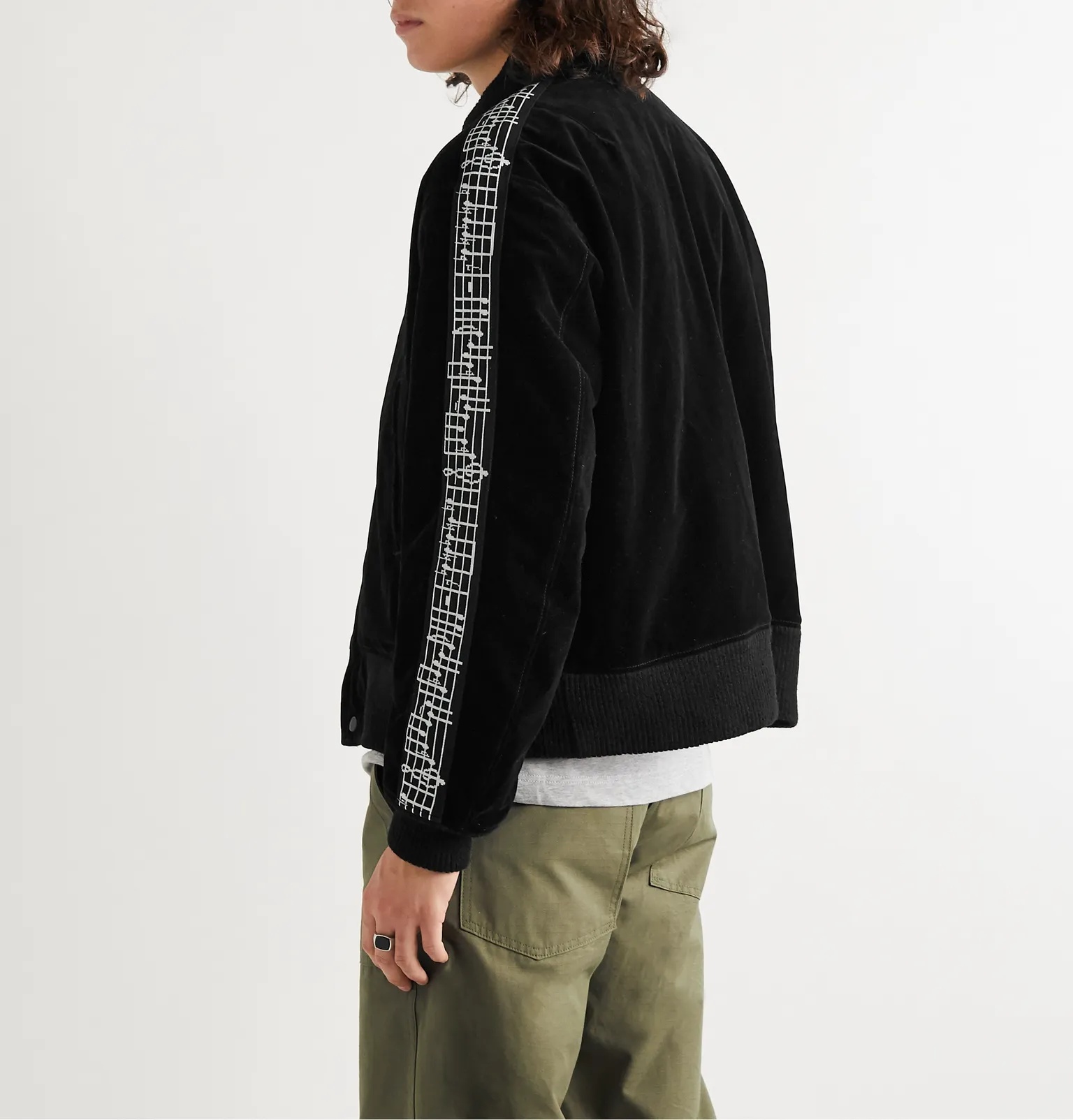 Oversized Webbing-Trimmed Velvet Bomber Jacket - 4