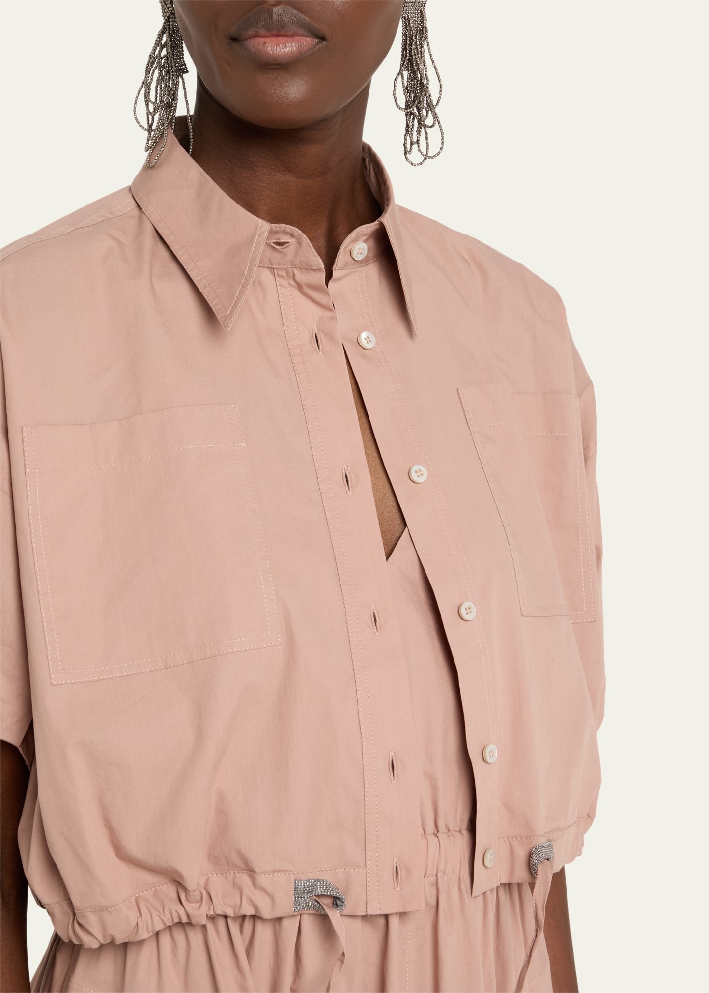 Fit-Flare Drawcord Poplin Asymmetric Midi Shirtdress - 5