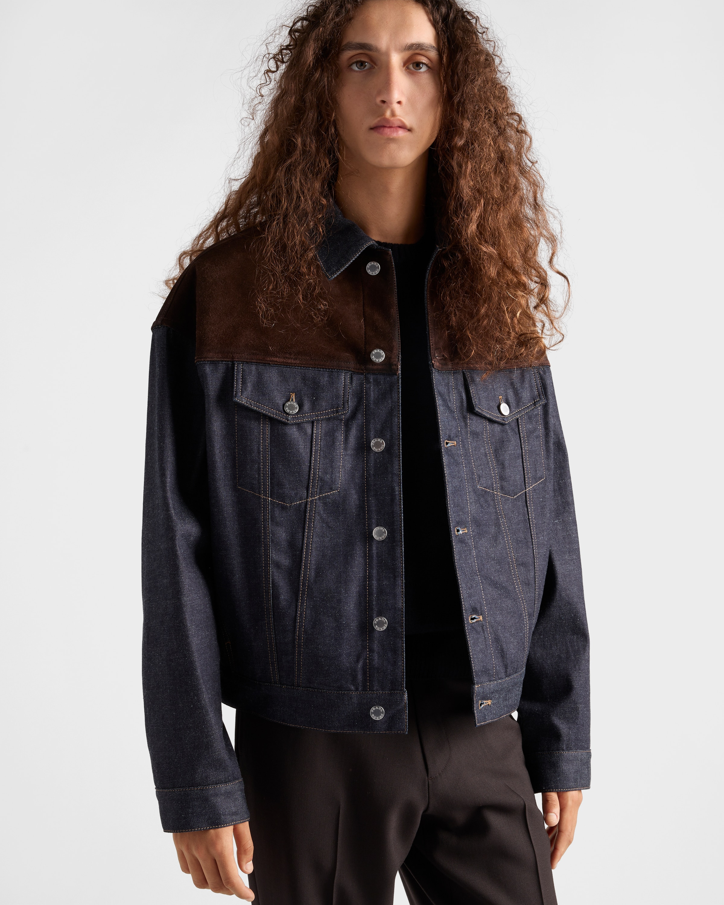 Denim and suede blouson jacket - 4