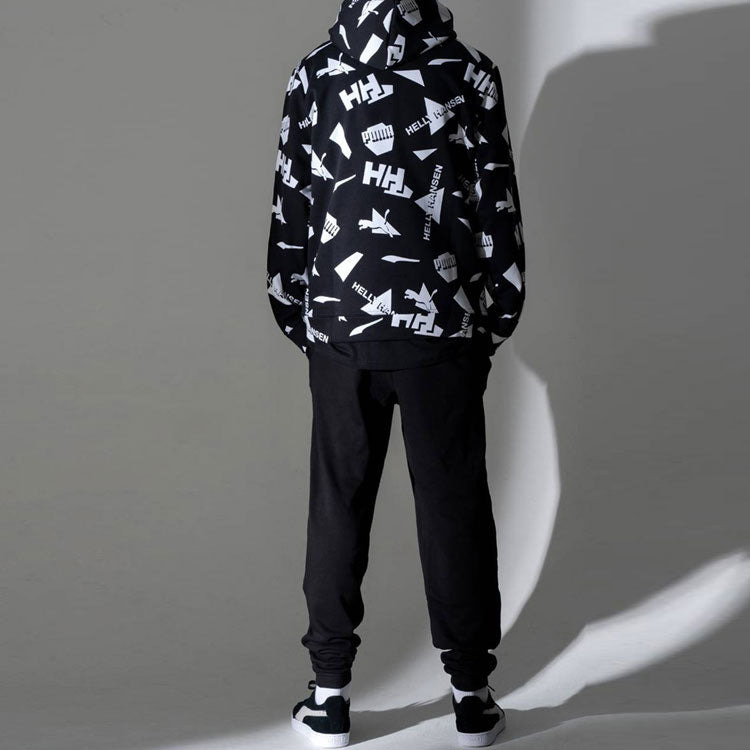 PUMA x Helly Hansen All Over Print Hoodie 'Black White Orange' 597449-01 - 5