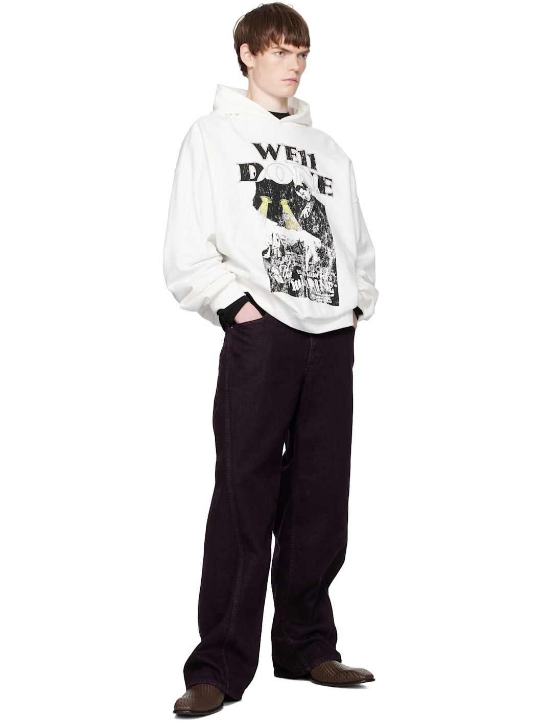 White Black Cat Poster Hoodie - 4