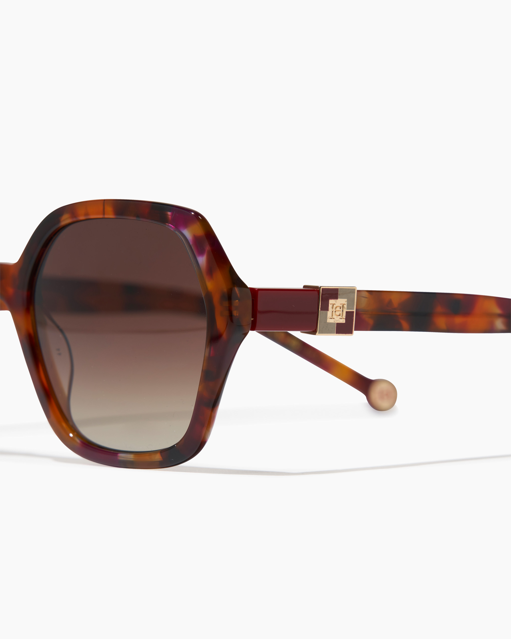 Hexagonal Frame Sunglasses with Checkerboard Detail - 3