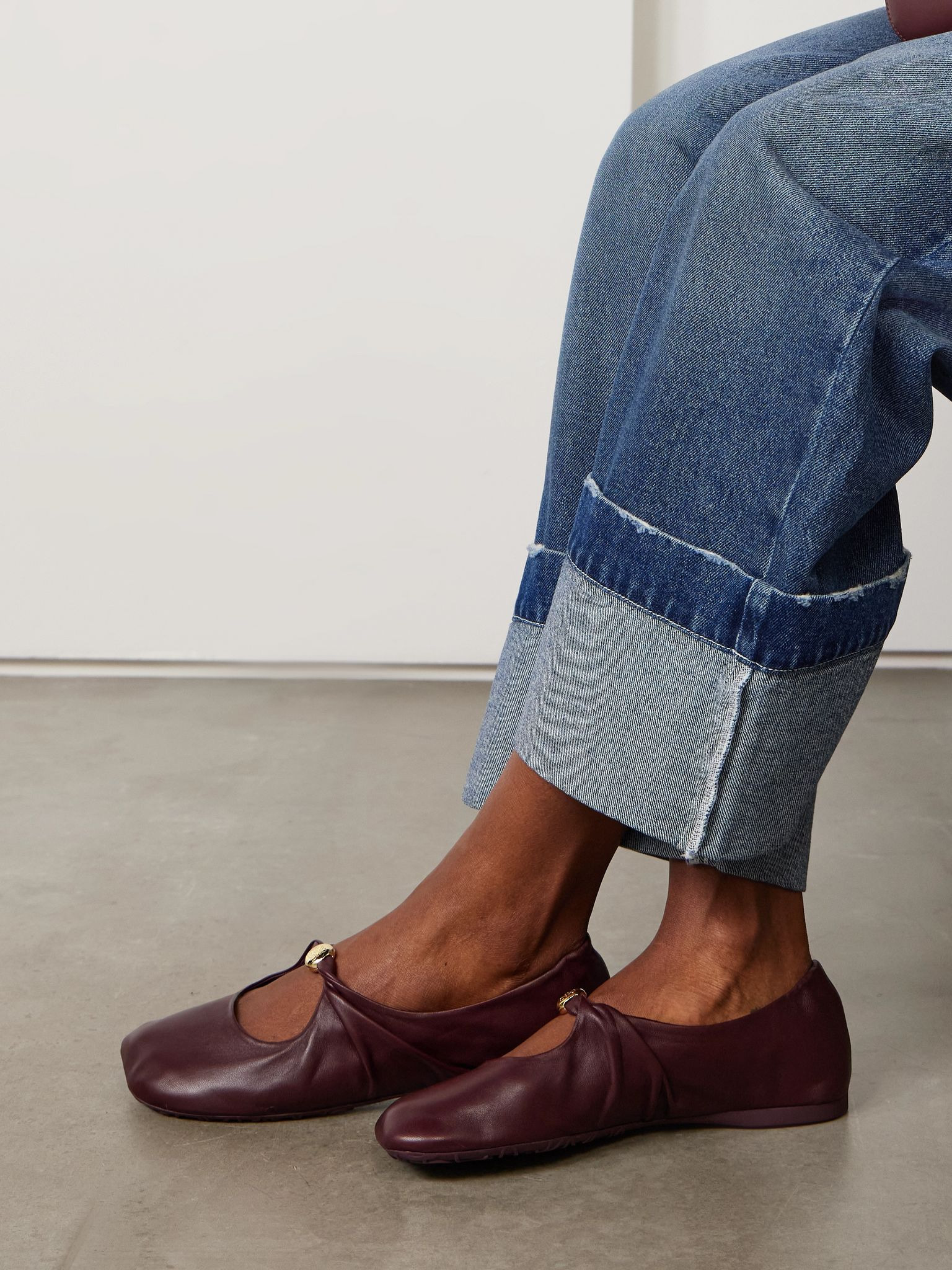 Pebble embellished leather ballet flats Burgundy - 2