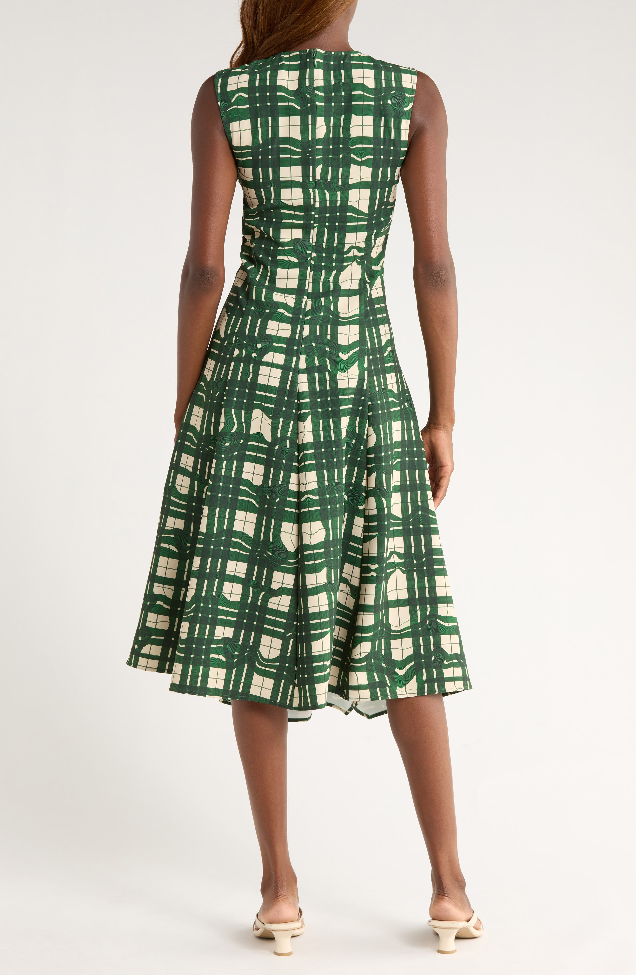 Stine Goya Check Ruched Sleeveless Midi Dress in Checkered Wave at Nordstrom - 2