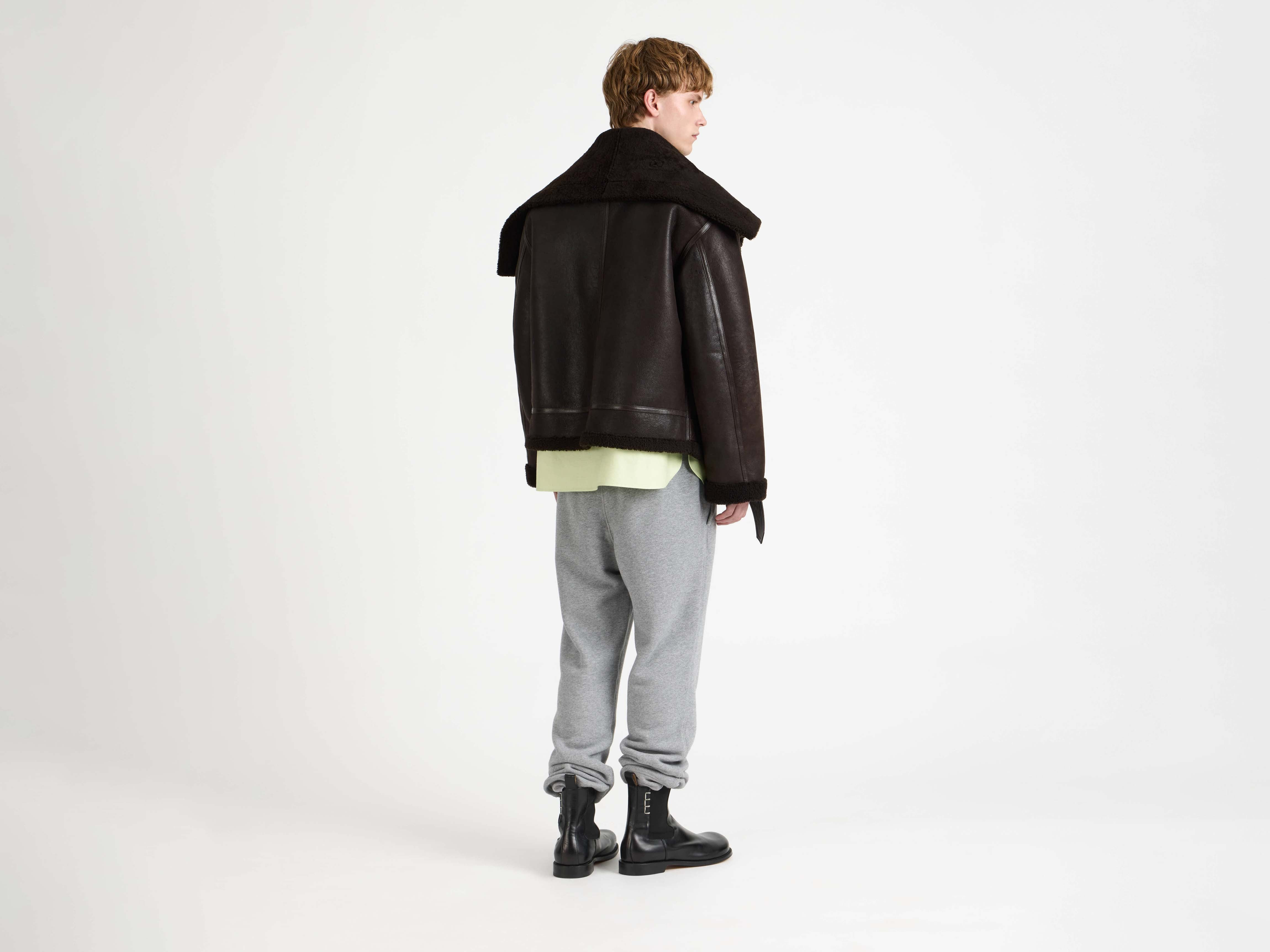 MENS SHEARLING AVIATOR JACKET IN CHOCOLATE BROWN - 3