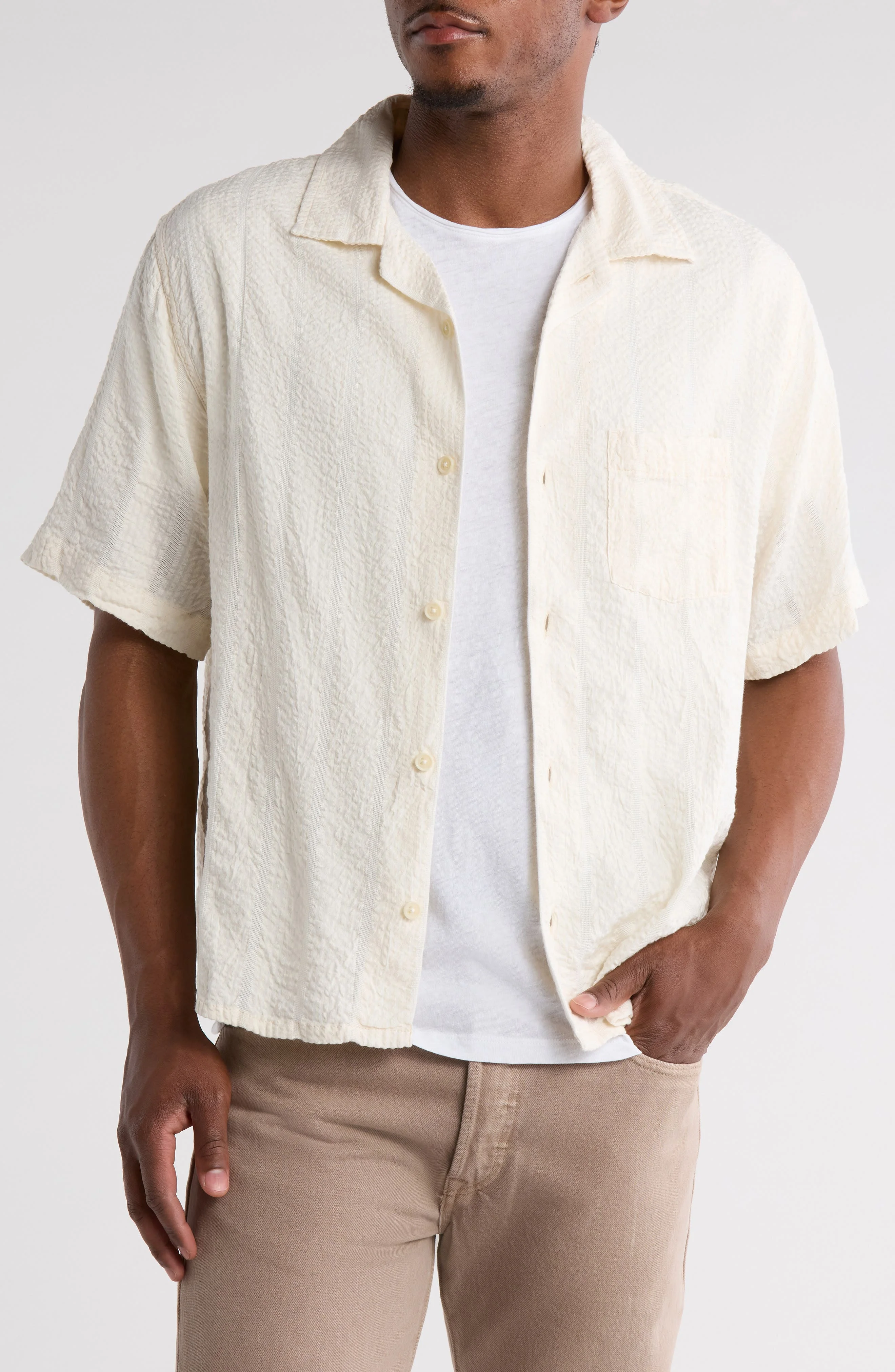 Corridor Stripe Seersucker Camp Shirt in White at Nordstrom - 1