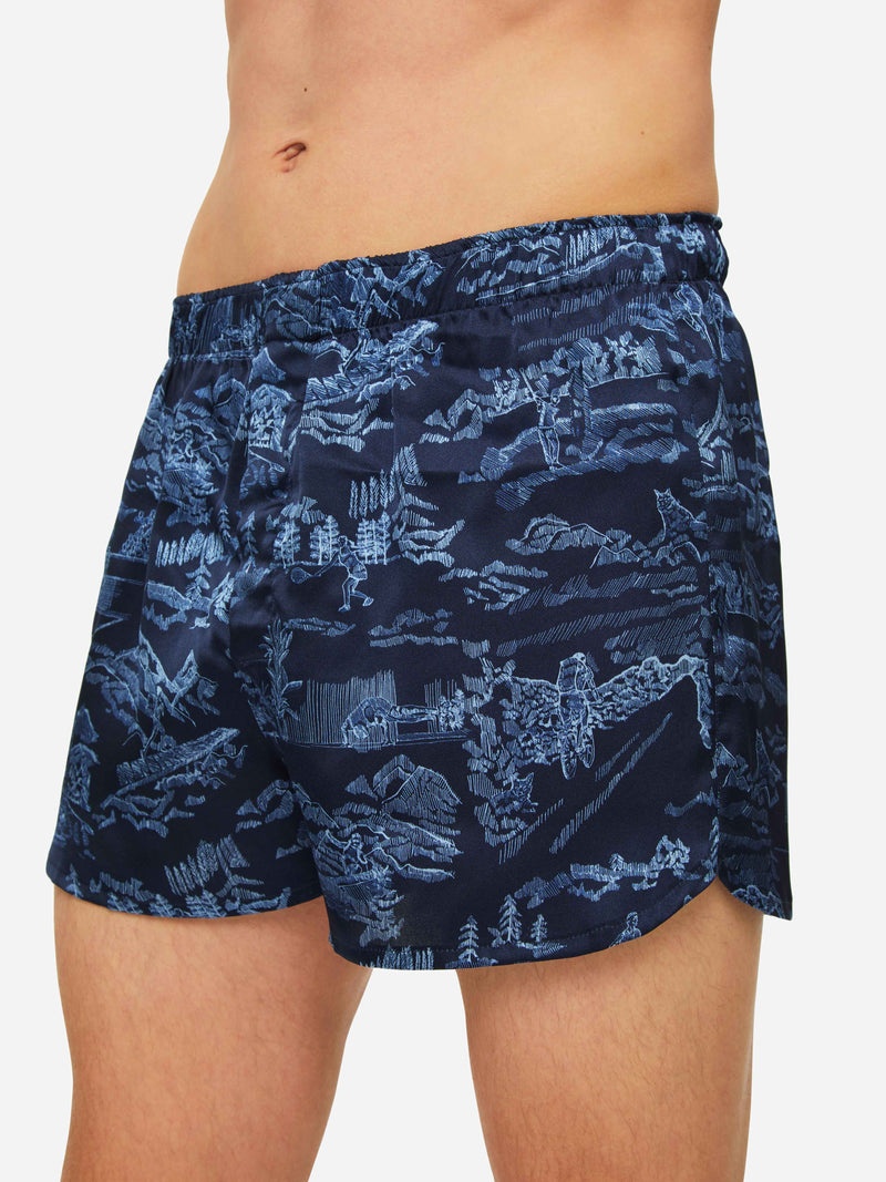 Men's Modern Fit Boxers Brindisi 84 Silk Satin Navy - 2