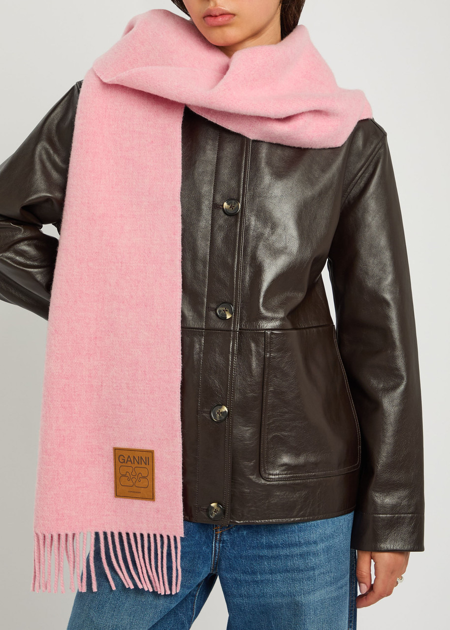 Ganni Designer-appliqué Fringed Wool Scarf - 2