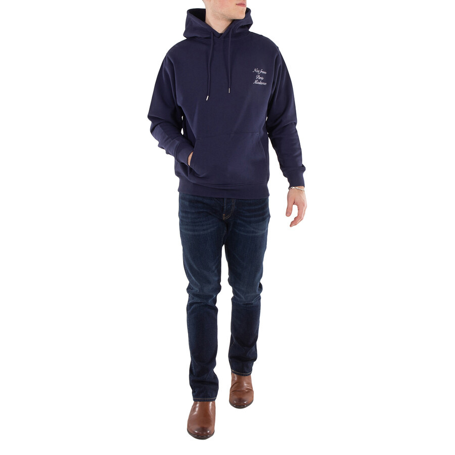 Drole De Monsieur Men's Navy Calligraphie Slogan Hoodie - 4