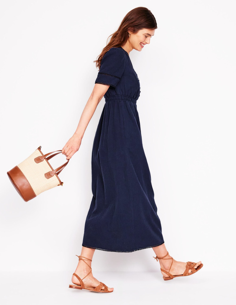Trim Double Cloth Dress-Navy 5