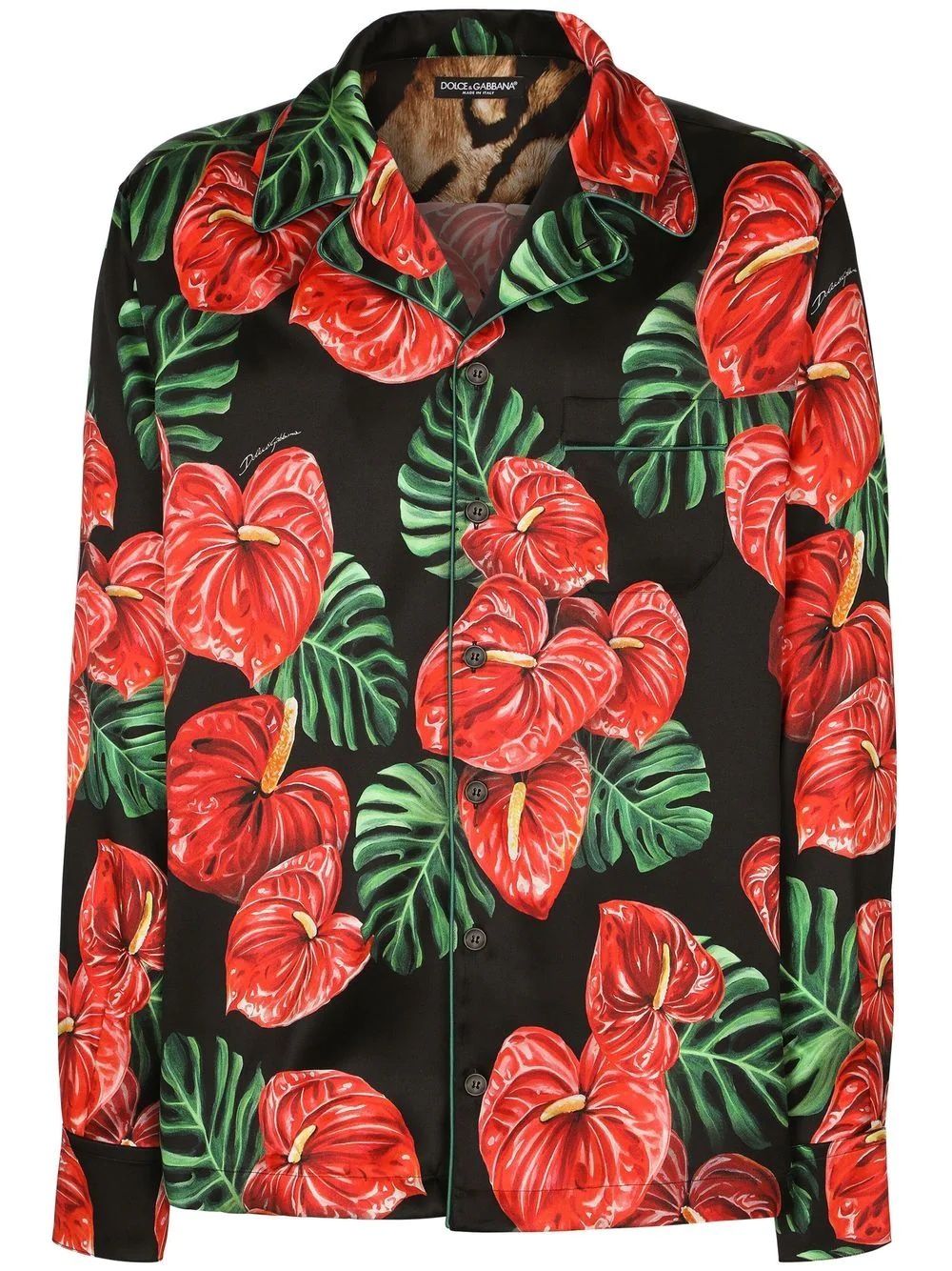 Anthurium-print silk satin shirt - 1