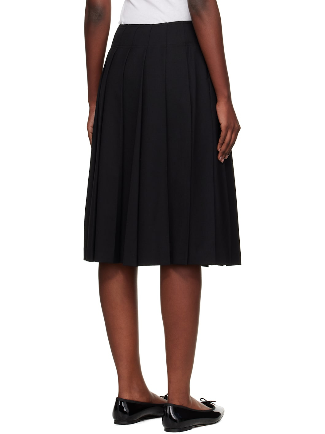 Black Wool Pleated Midi Skirt - 3