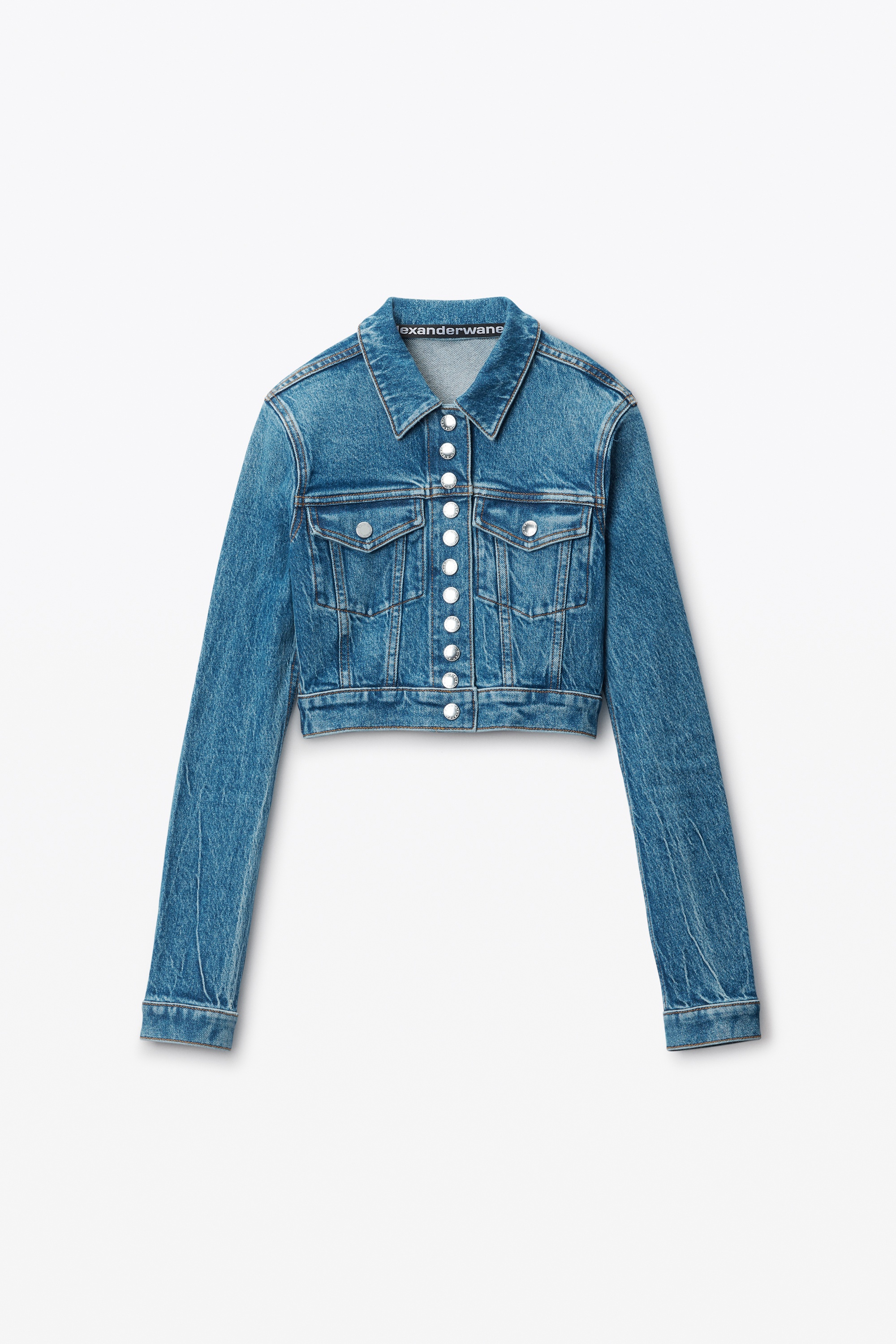 cropped trucker jacket in comfort-stretch denim - 1