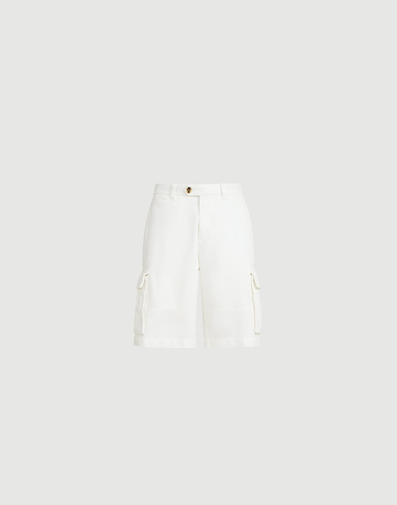 Garment-dyed Bermuda shorts in twisted cotton gabardine with cargo pockets 1