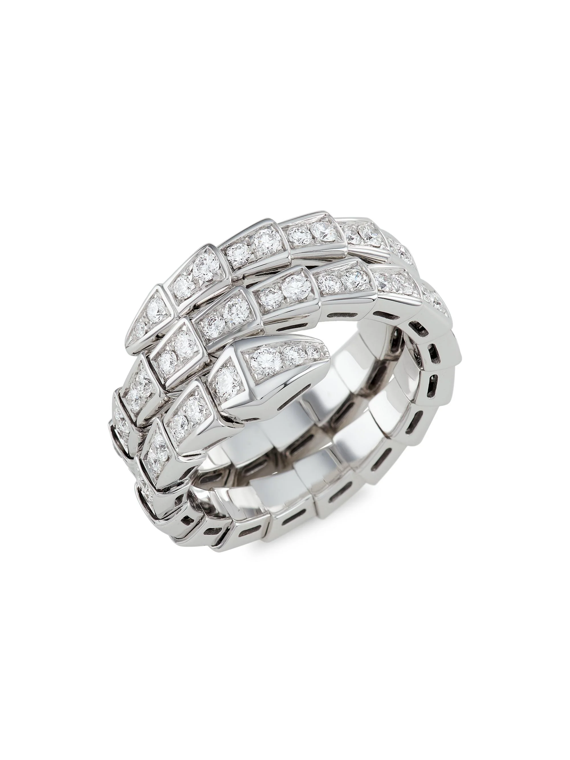 Women's Serpenti Viper 18K White Gold & Pavé Diamond 2-Coil Ring - White Gold - 1